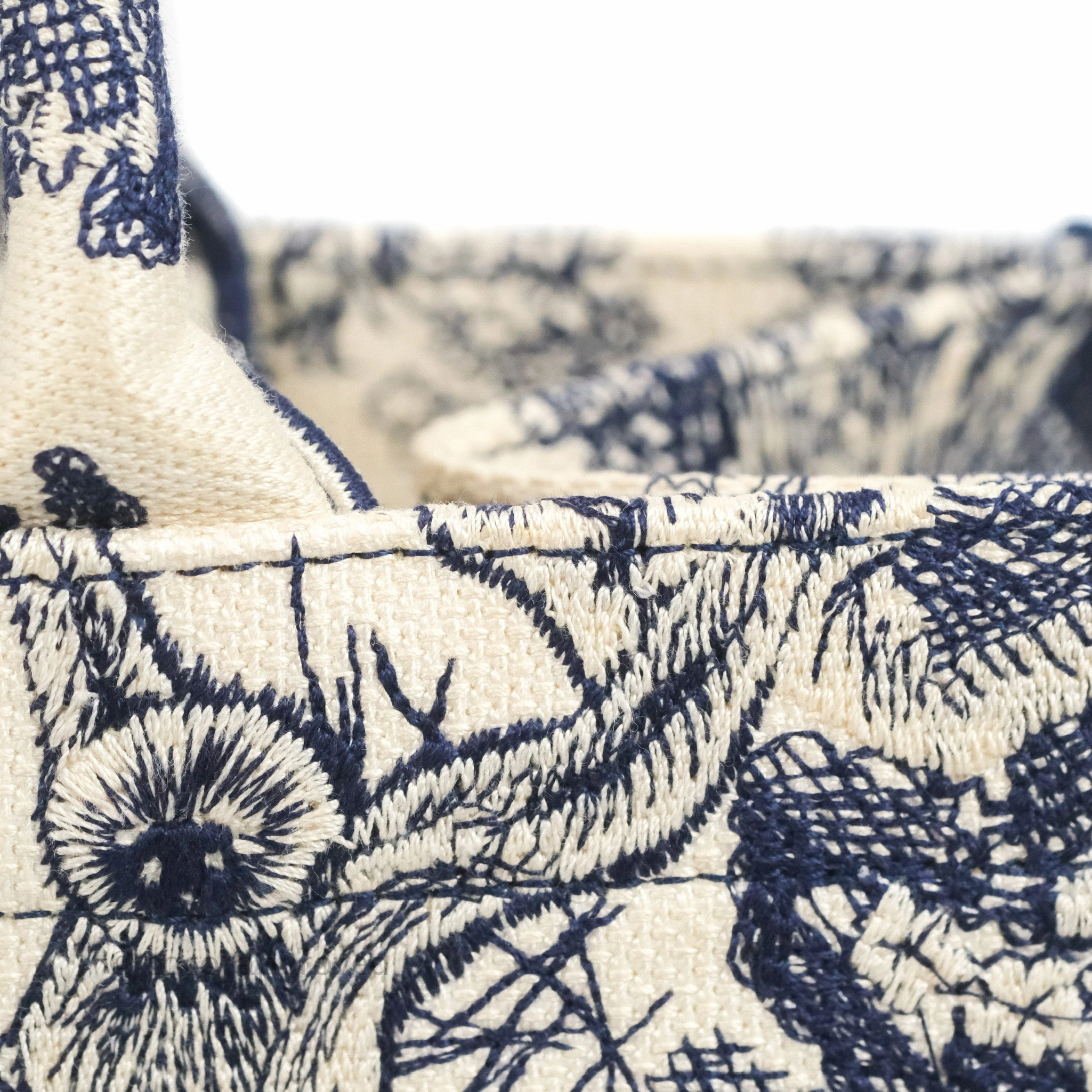 Christian Dior Medium (Old Small) Embroidered Toile De Jouy Canvas Book Tote Blue