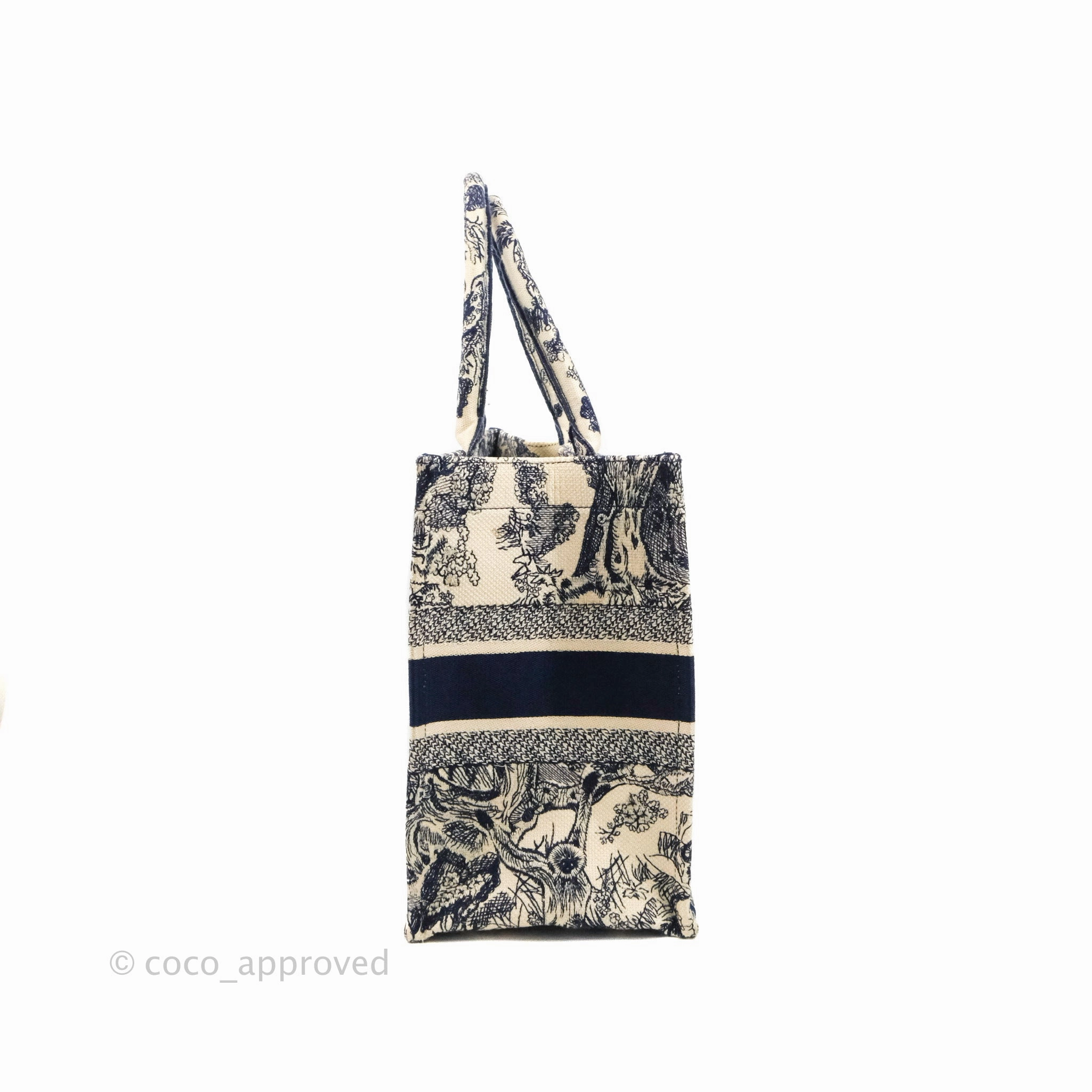 Christian Dior Medium (Old Small) Embroidered Toile De Jouy Canvas Book Tote Blue