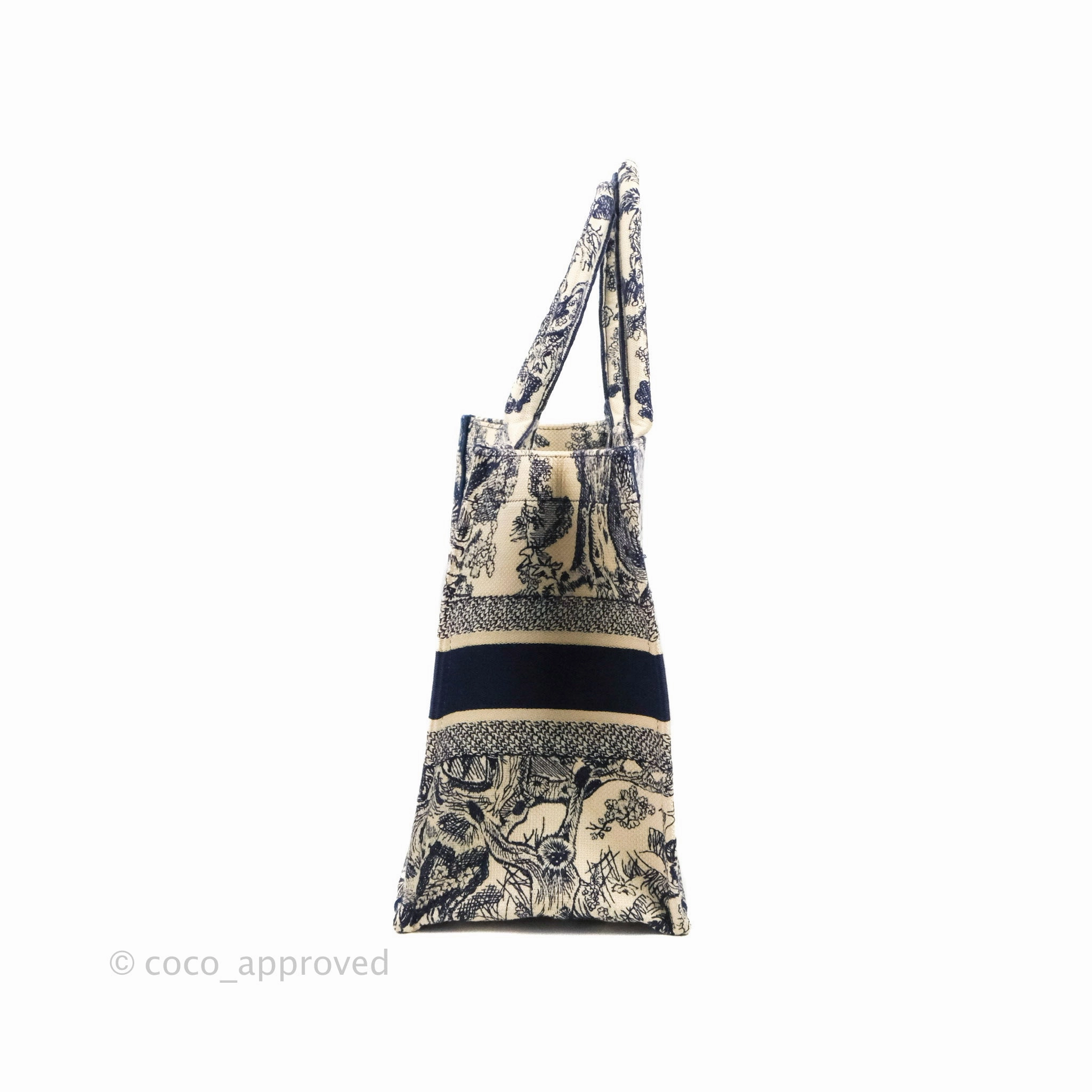 Christian Dior Medium (Old Small) Embroidered Toile De Jouy Canvas Book Tote Blue