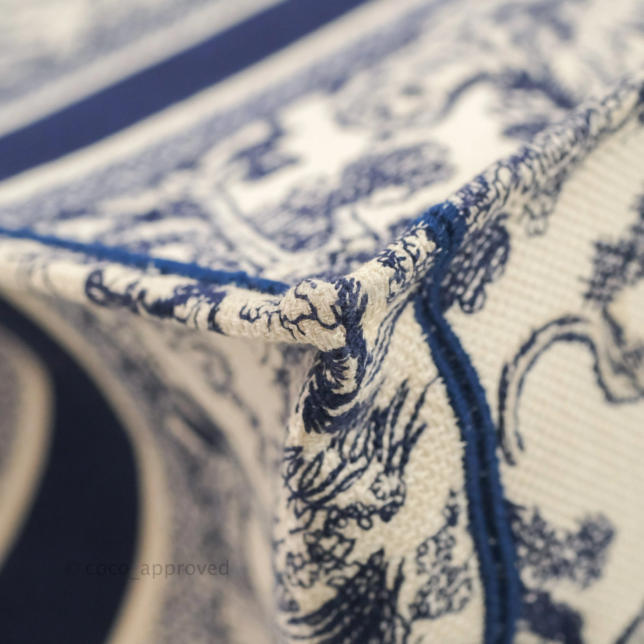 Christian Dior Medium (Old Small) Embroidered Toile De Jouy Canvas Book Tote Blue