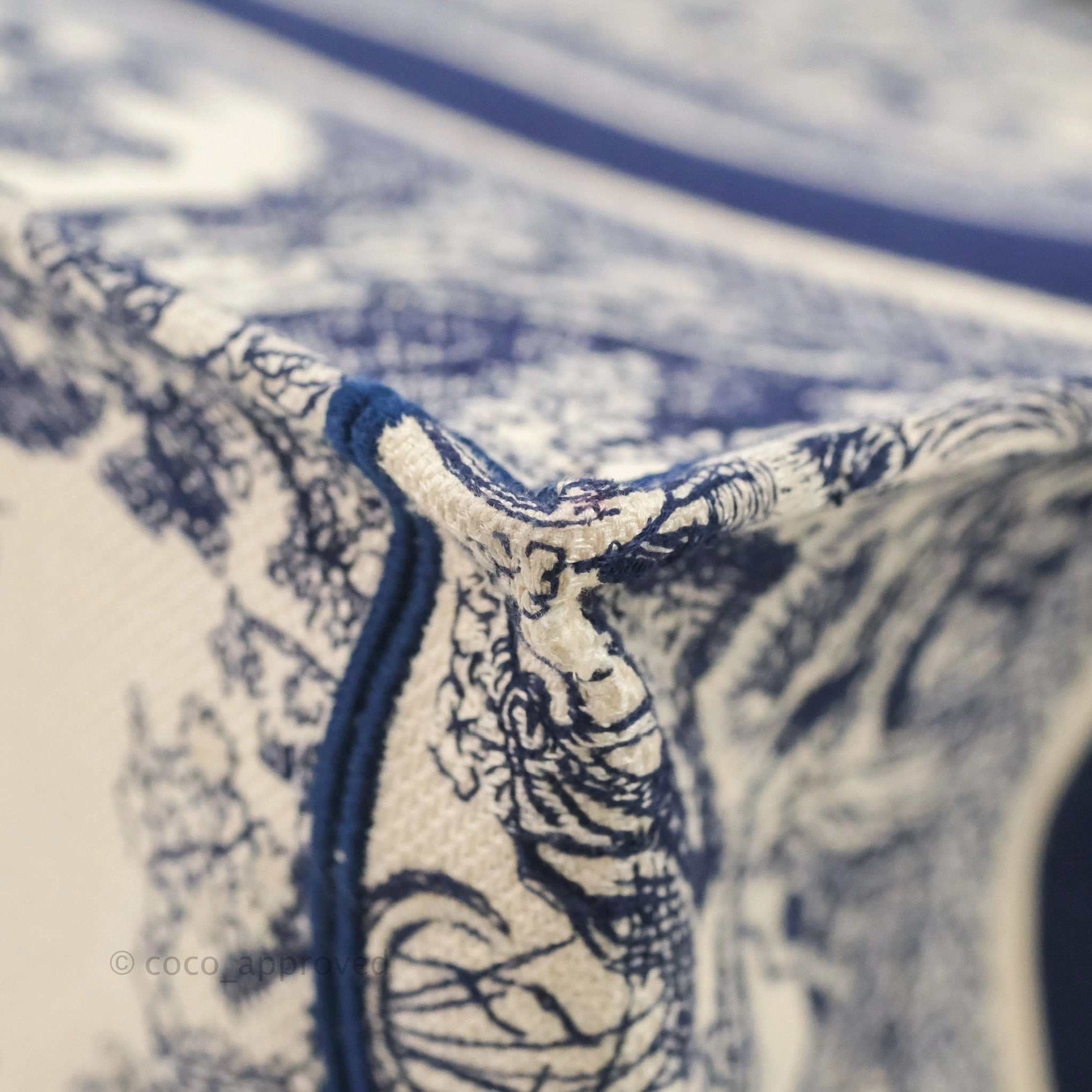 Christian Dior Medium (Old Small) Embroidered Toile De Jouy Canvas Book Tote Blue