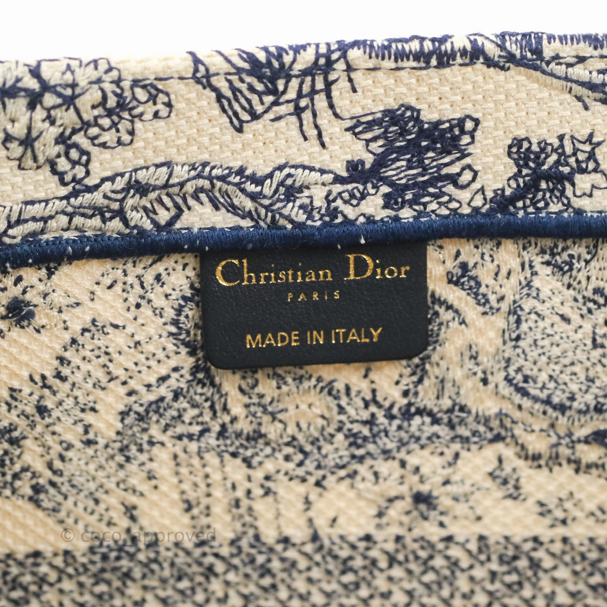Christian Dior Medium (Old Small) Embroidered Toile De Jouy Canvas Book Tote Blue
