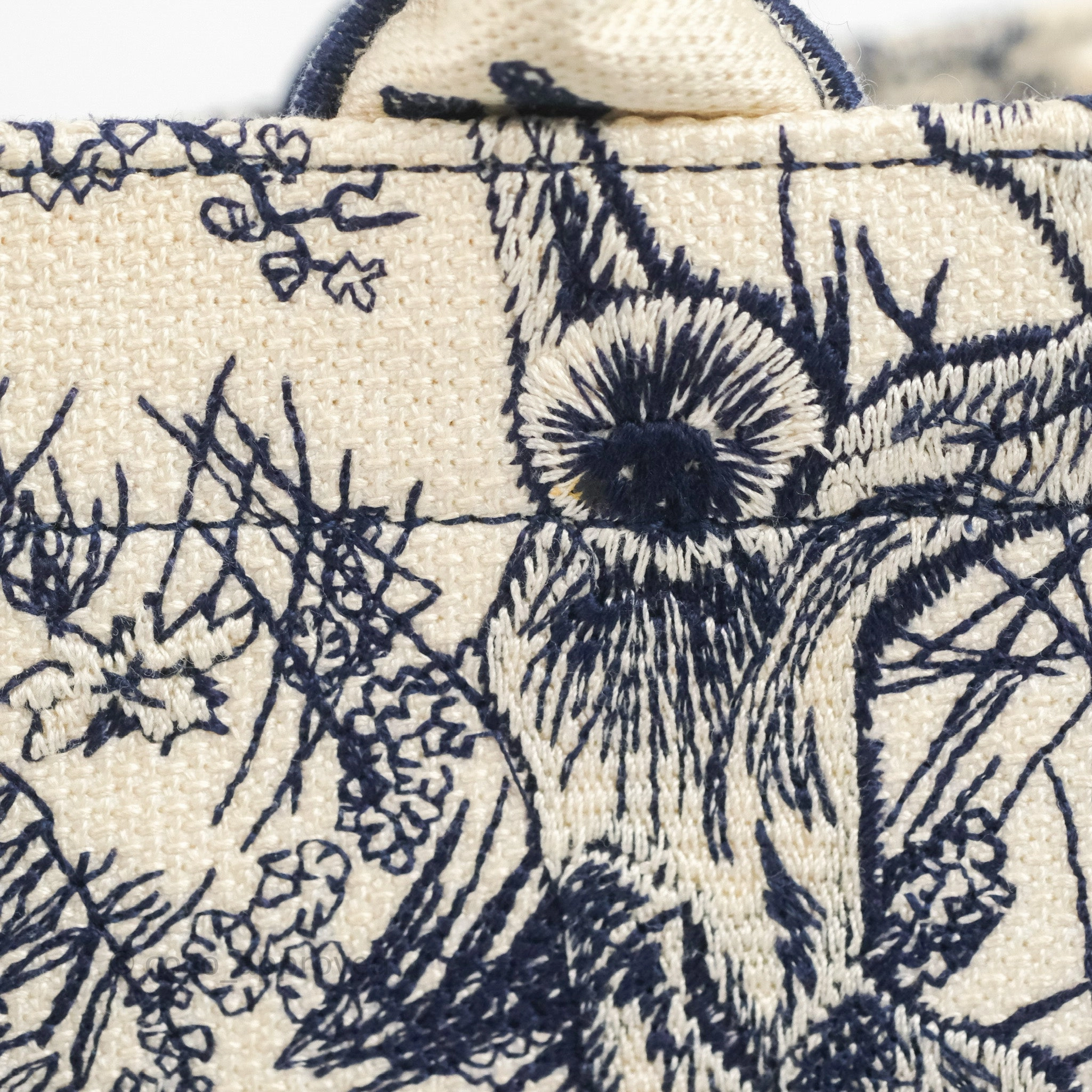 Christian Dior Medium (Old Small) Embroidered Toile De Jouy Canvas Book Tote Blue