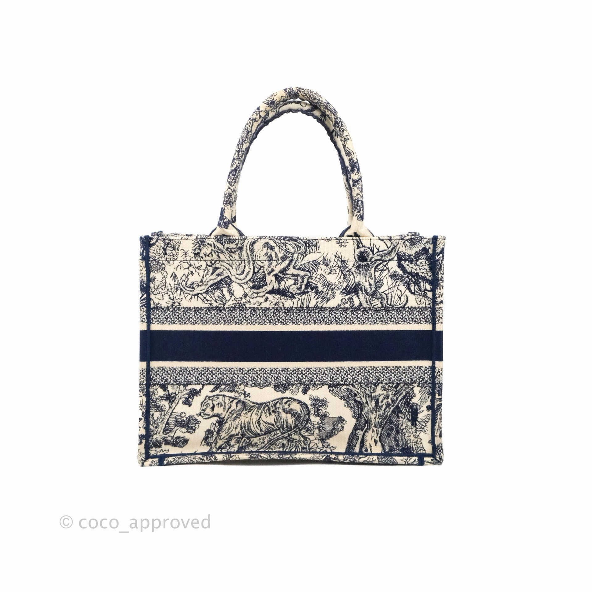 Christian Dior Medium (Old Small) Embroidered Toile De Jouy Canvas Book Tote Blue