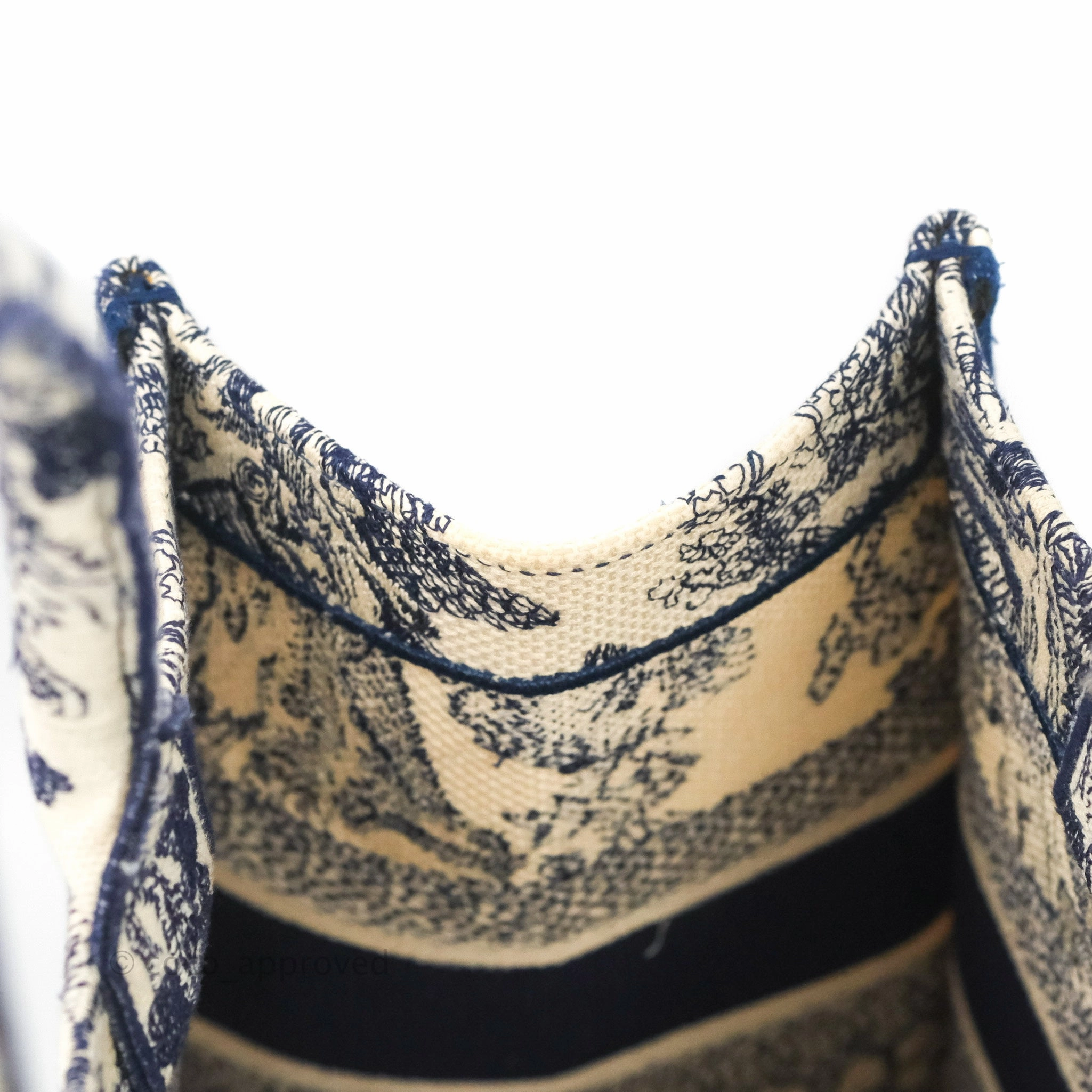Christian Dior Medium (Old Small) Embroidered Toile De Jouy Canvas Book Tote Blue