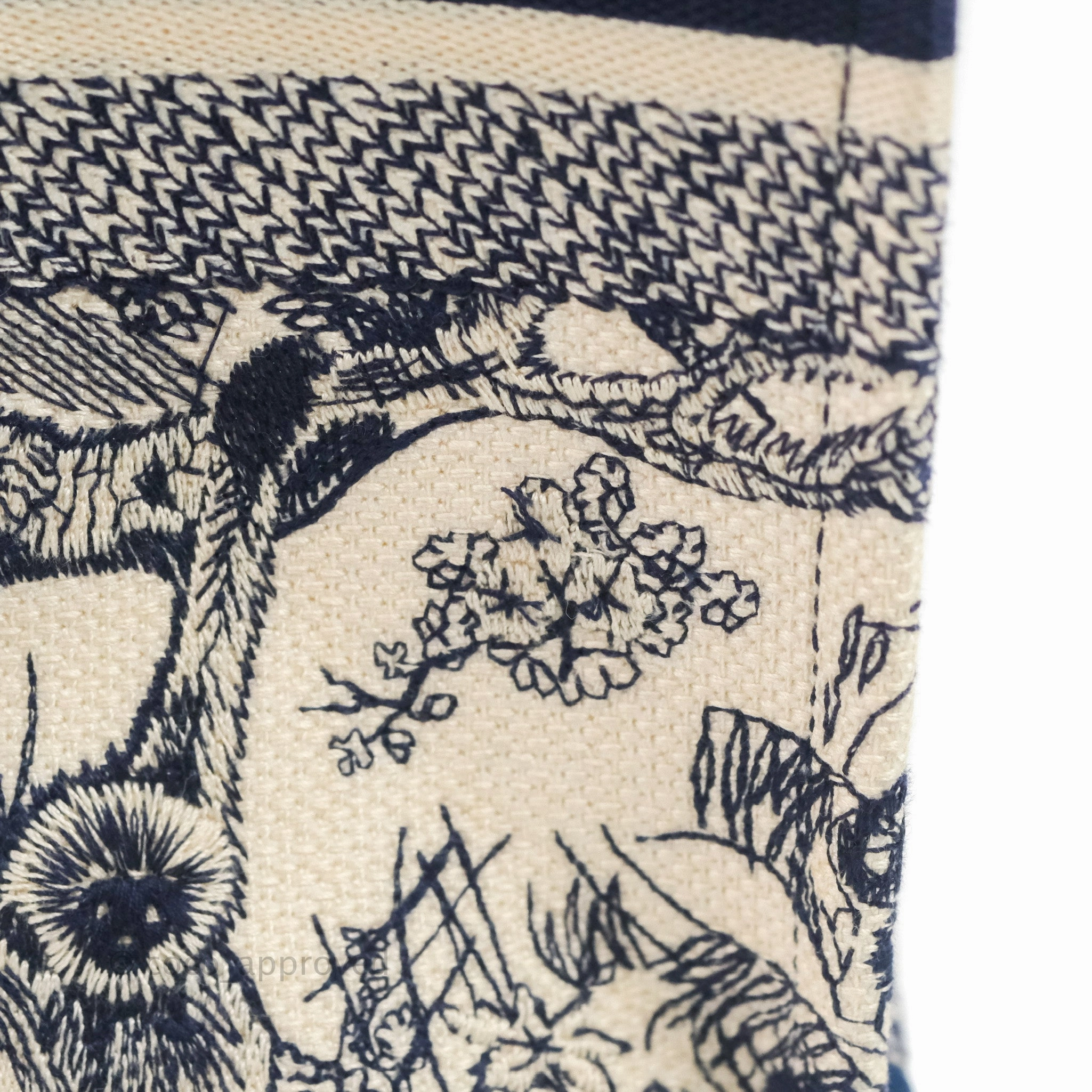 Christian Dior Medium (Old Small) Embroidered Toile De Jouy Canvas Book Tote Blue