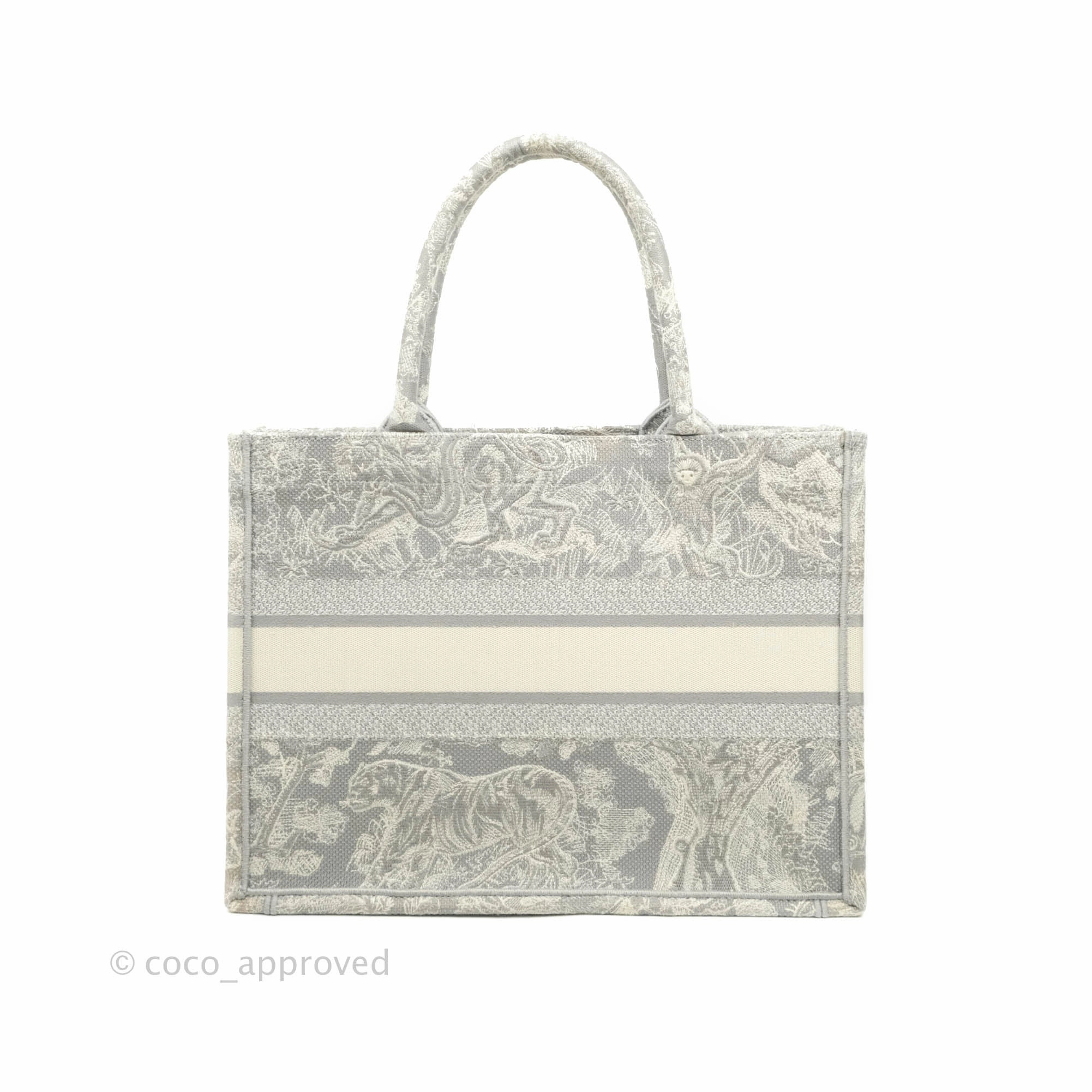 Christian Dior Medium (Old Small) Embroidered Toile De Jouy Light Grey Canvas Book Tote