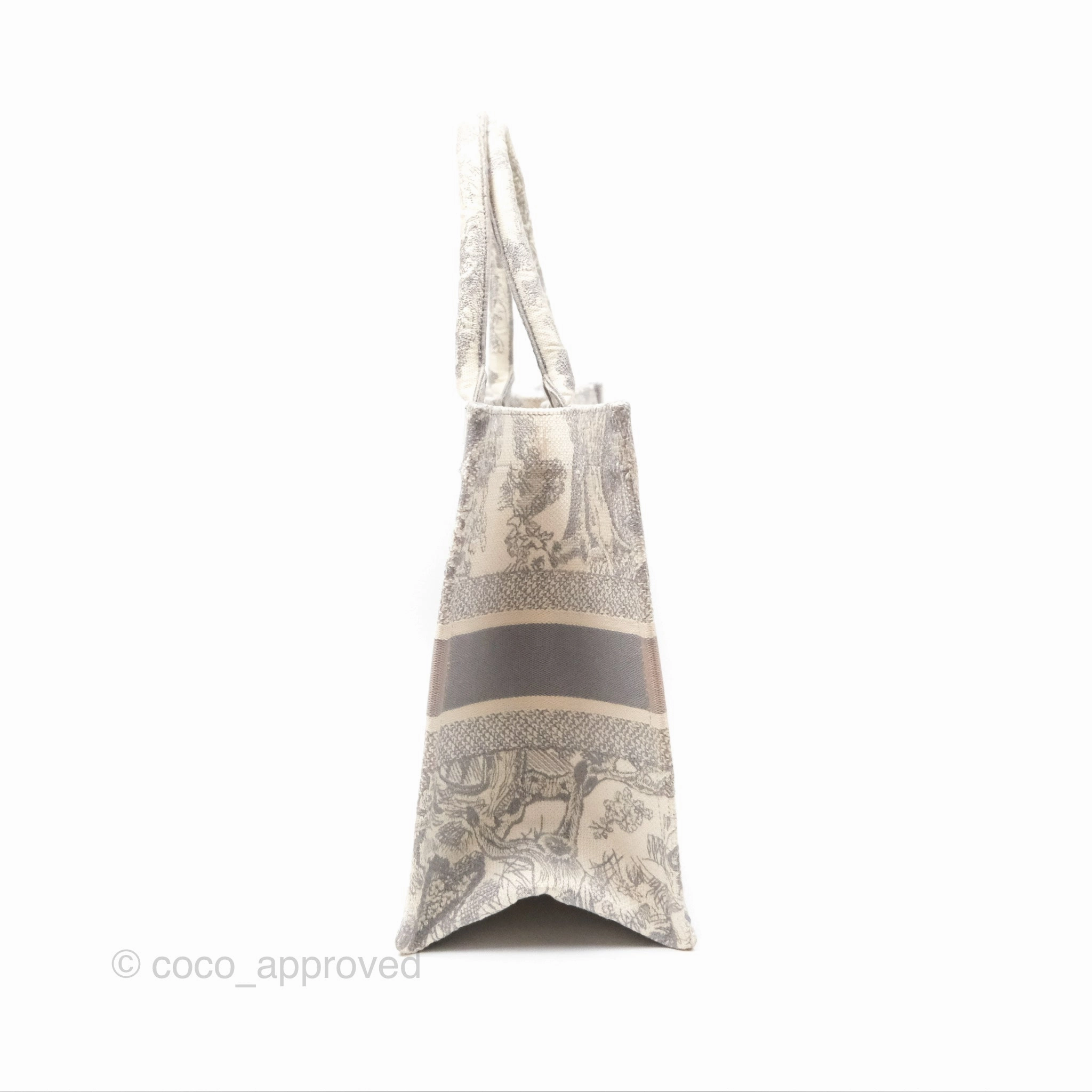 Christian Dior Medium (Old Small) Embroidered Toile De Jouy Light Grey Canvas Book Tote