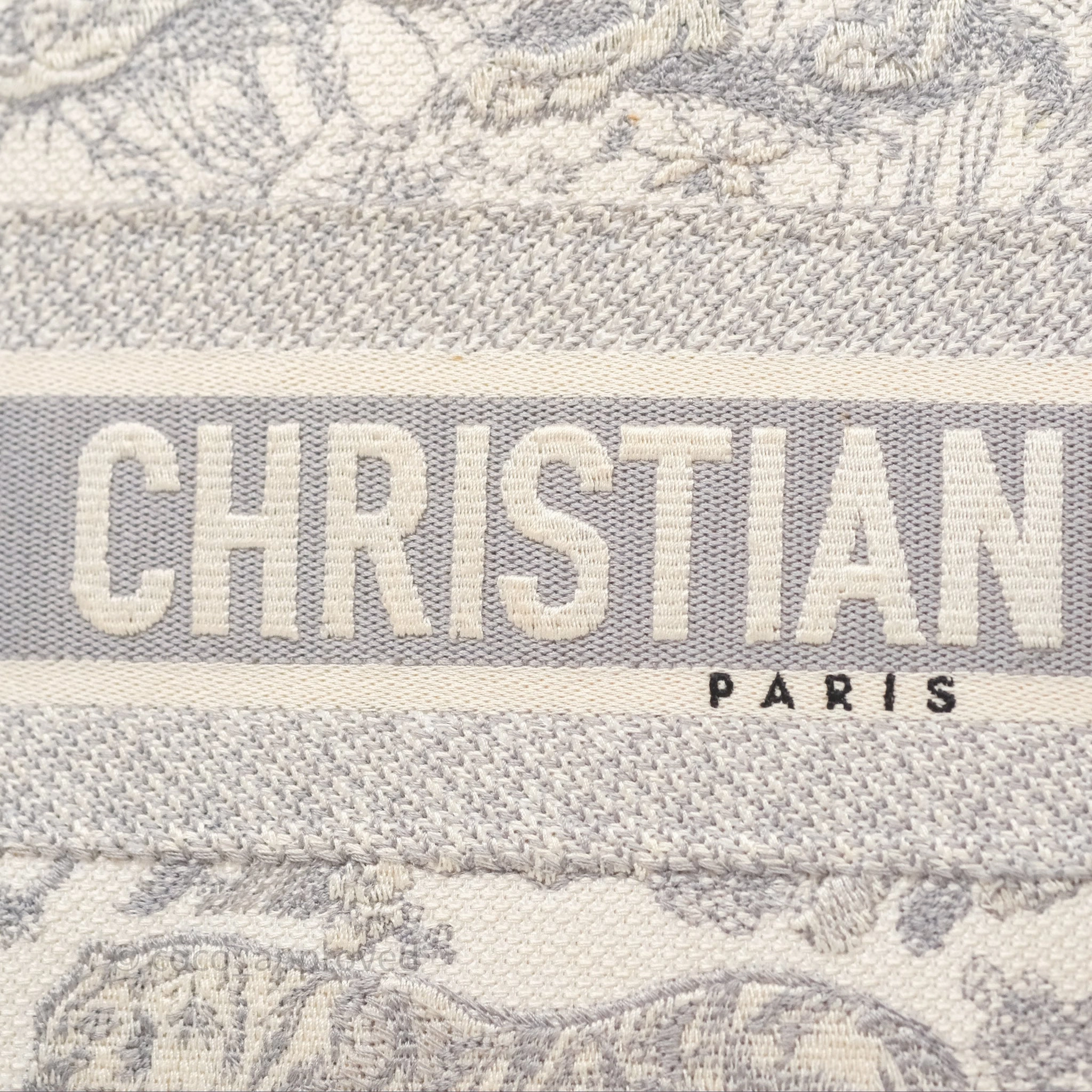 Christian Dior Medium (Old Small) Embroidered Toile De Jouy Light Grey Canvas Book Tote