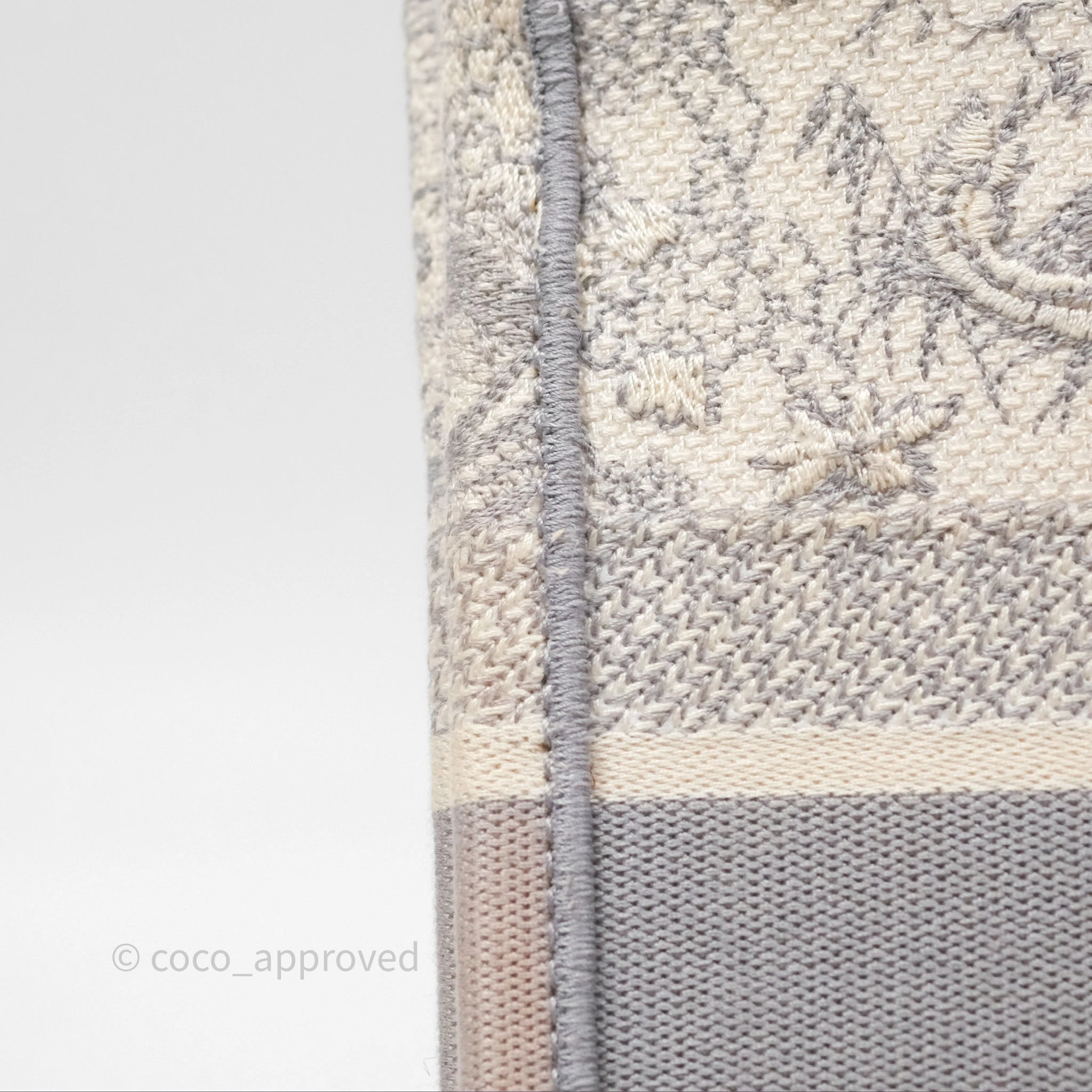 Christian Dior Medium (Old Small) Embroidered Toile De Jouy Light Grey Canvas Book Tote