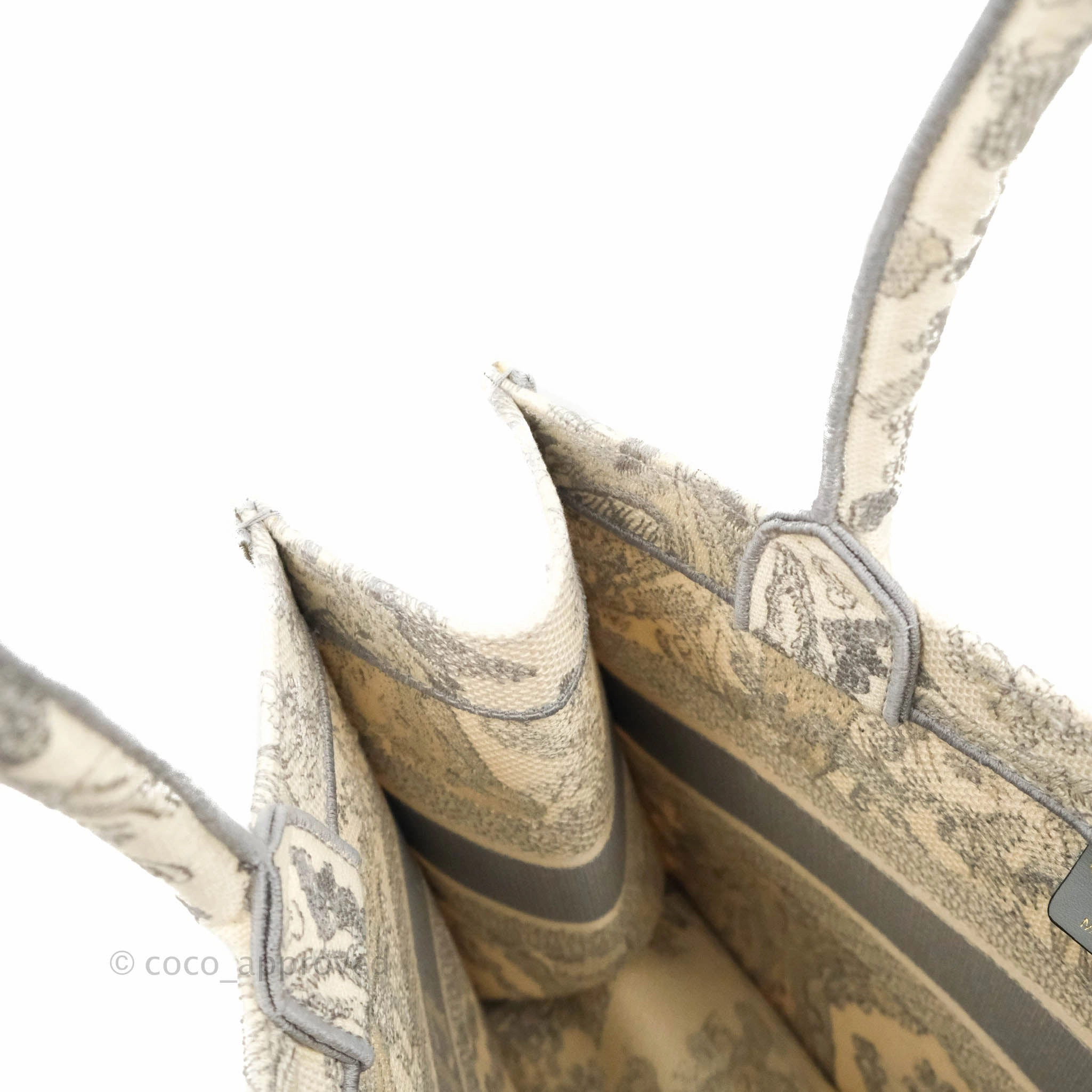 Christian Dior Medium (Old Small) Embroidered Toile De Jouy Light Grey Canvas Book Tote