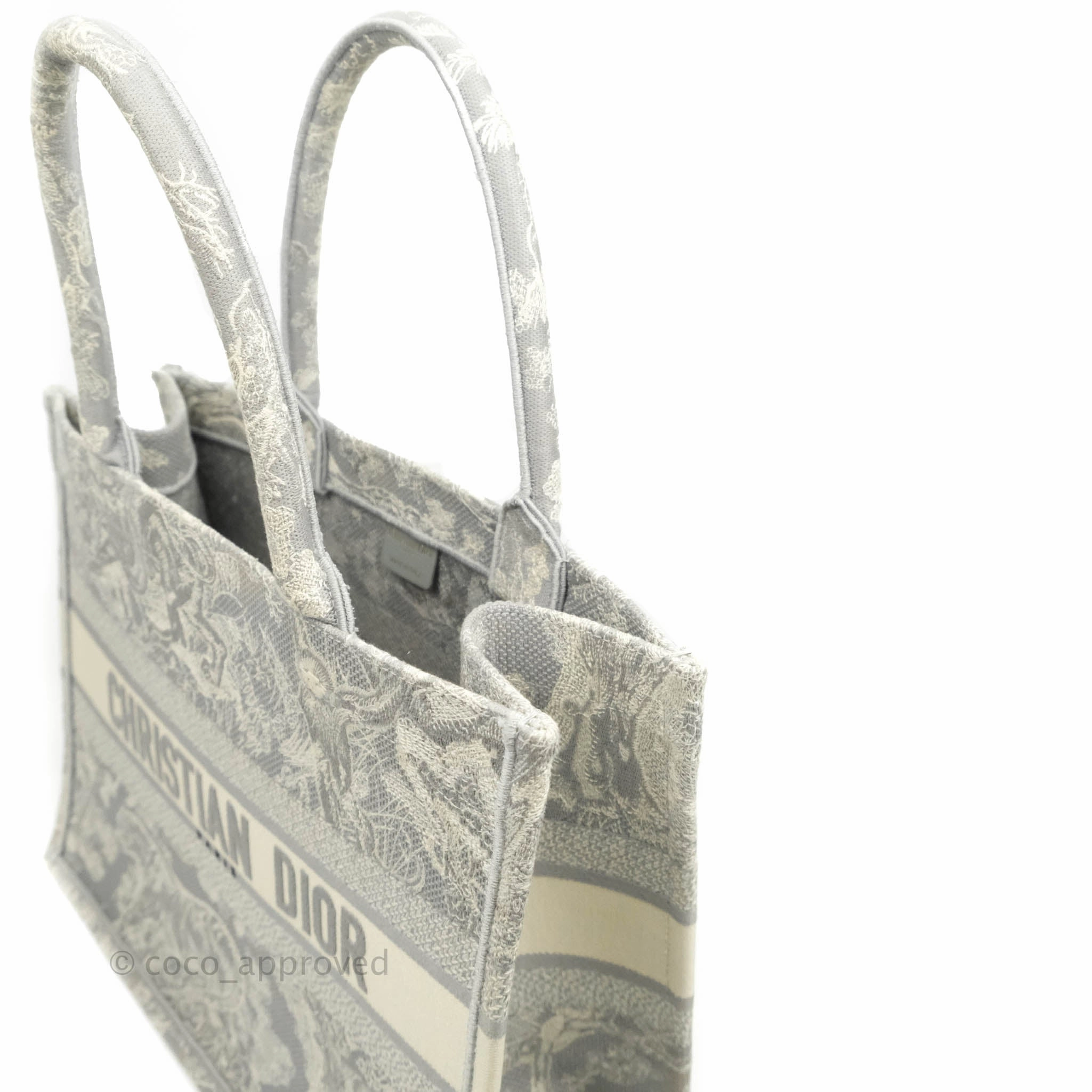 Christian Dior Medium (Old Small) Embroidered Toile De Jouy Light Grey Canvas Book Tote
