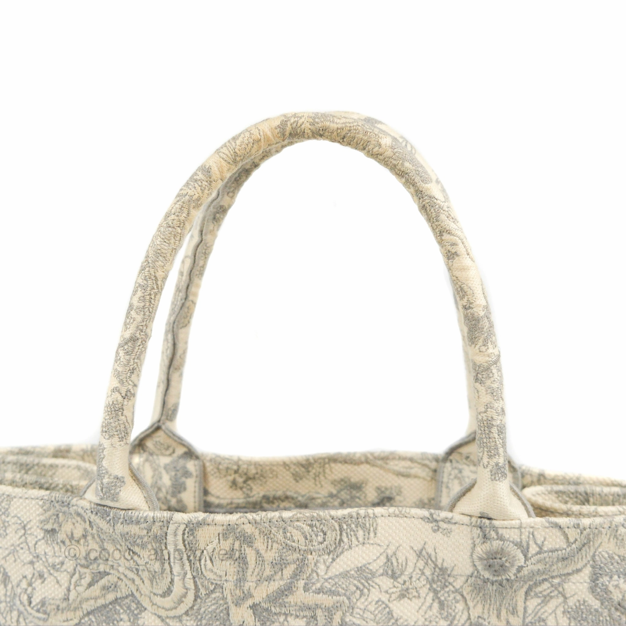 Christian Dior Medium (Old Small) Embroidered Toile De Jouy Light Grey Canvas Book Tote