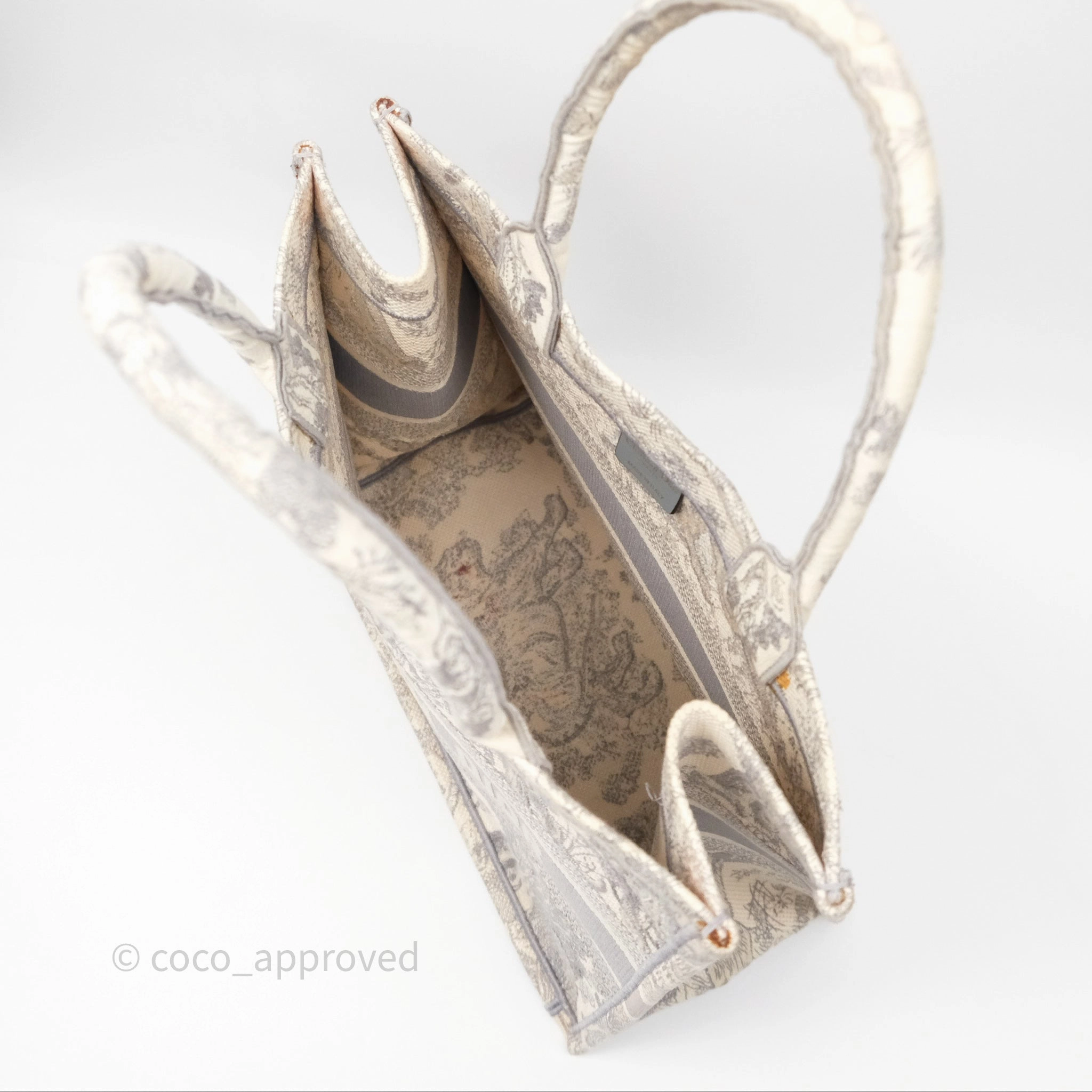 Christian Dior Medium (Old Small) Embroidered Toile De Jouy Light Grey Canvas Book Tote