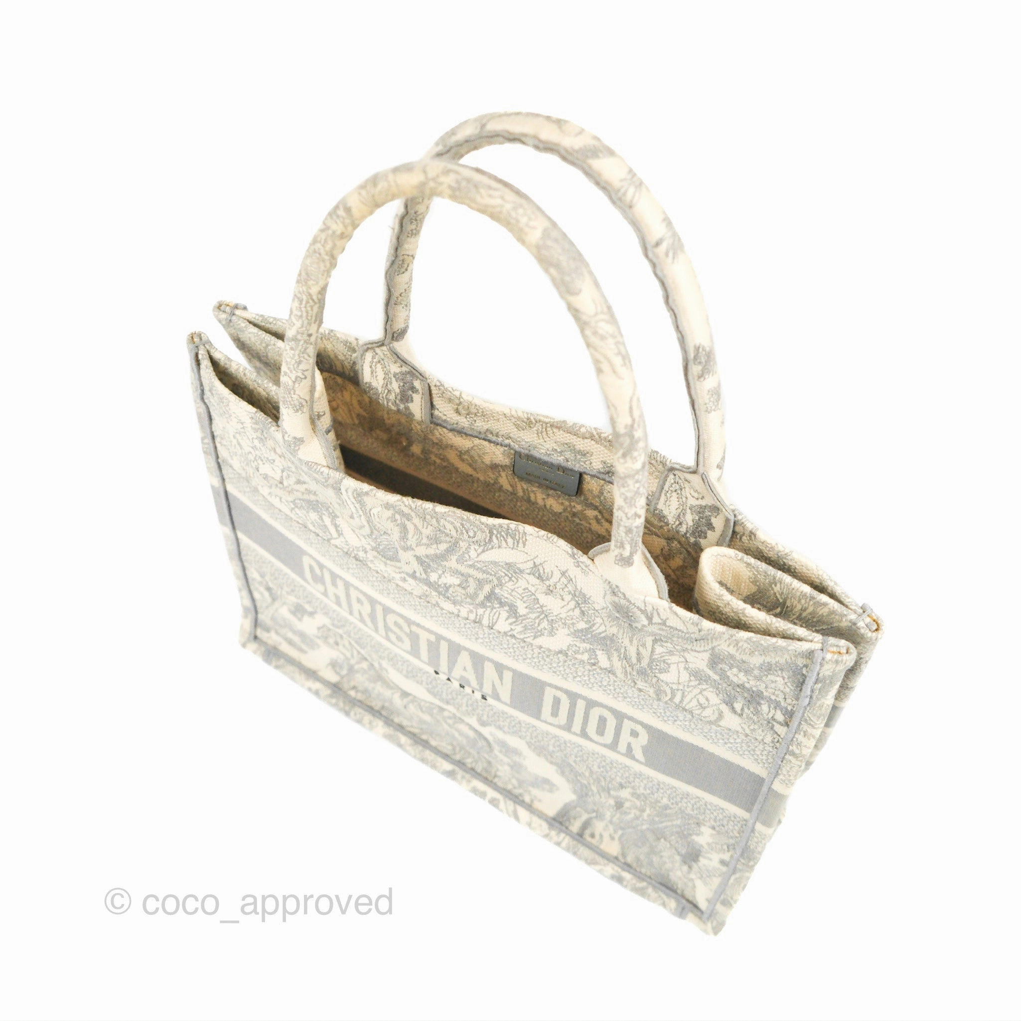 Christian Dior Medium (Old Small) Embroidered Toile De Jouy Light Grey Canvas Book Tote