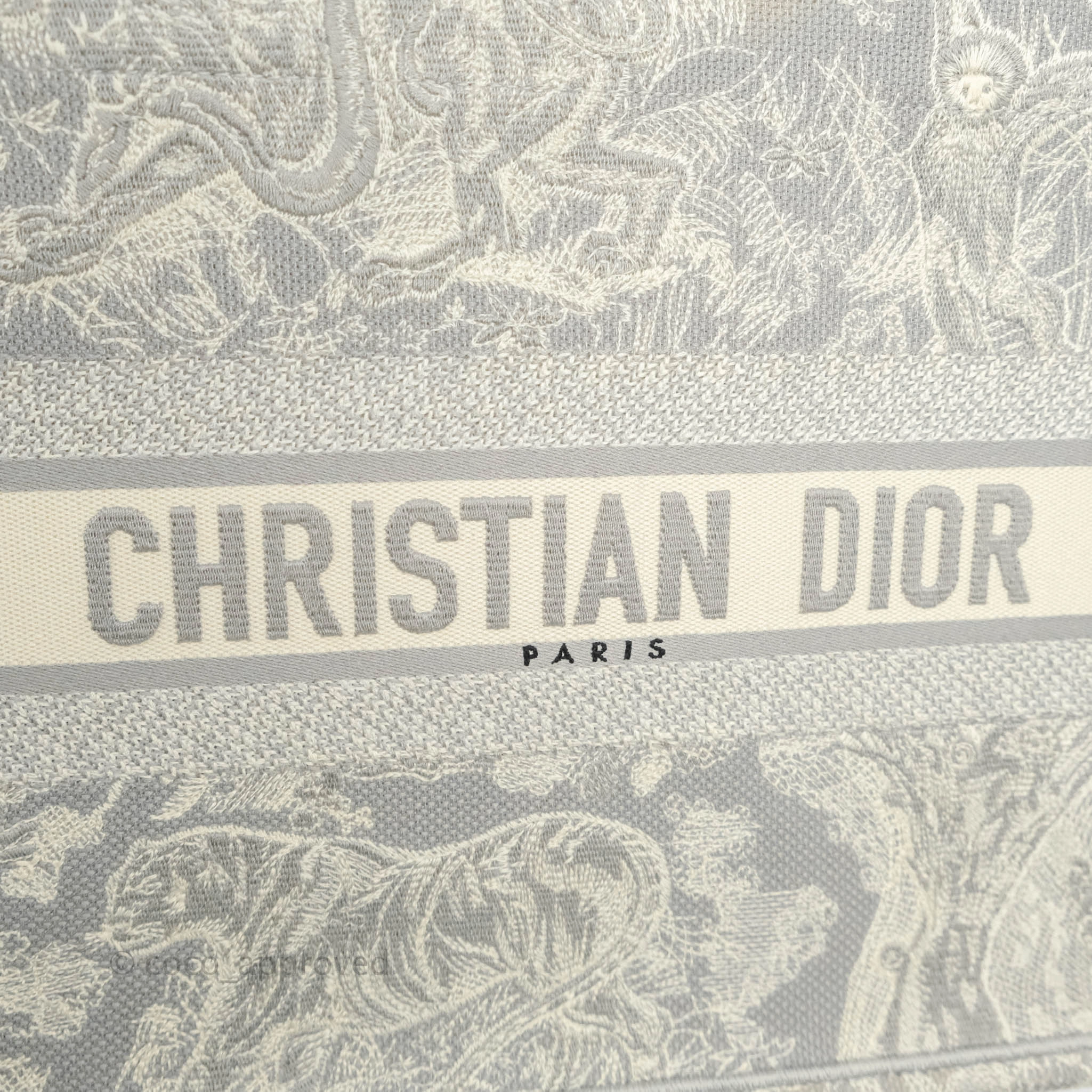 Christian Dior Medium (Old Small) Embroidered Toile De Jouy Light Grey Canvas Book Tote