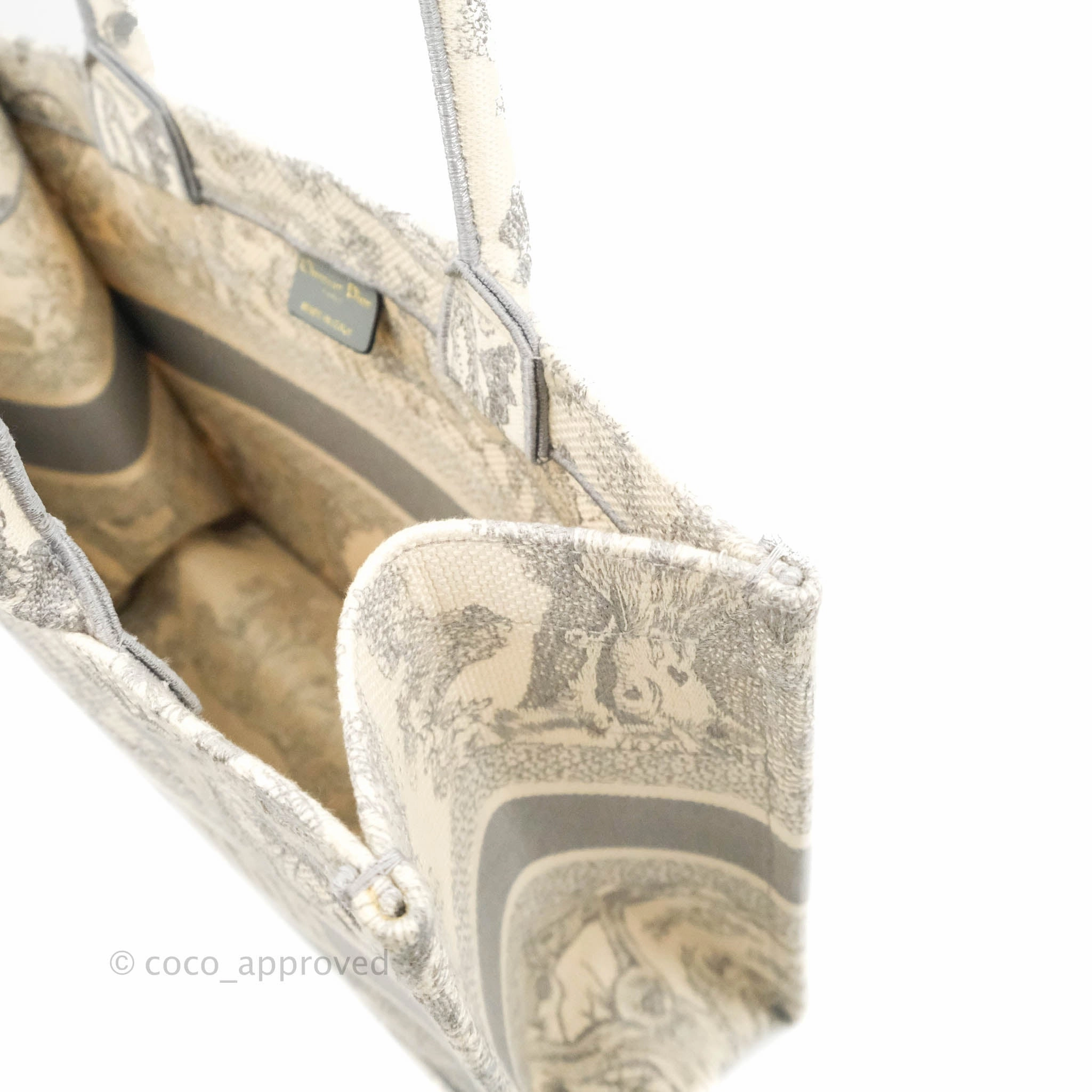 Christian Dior Medium (Old Small) Embroidered Toile De Jouy Light Grey Canvas Book Tote