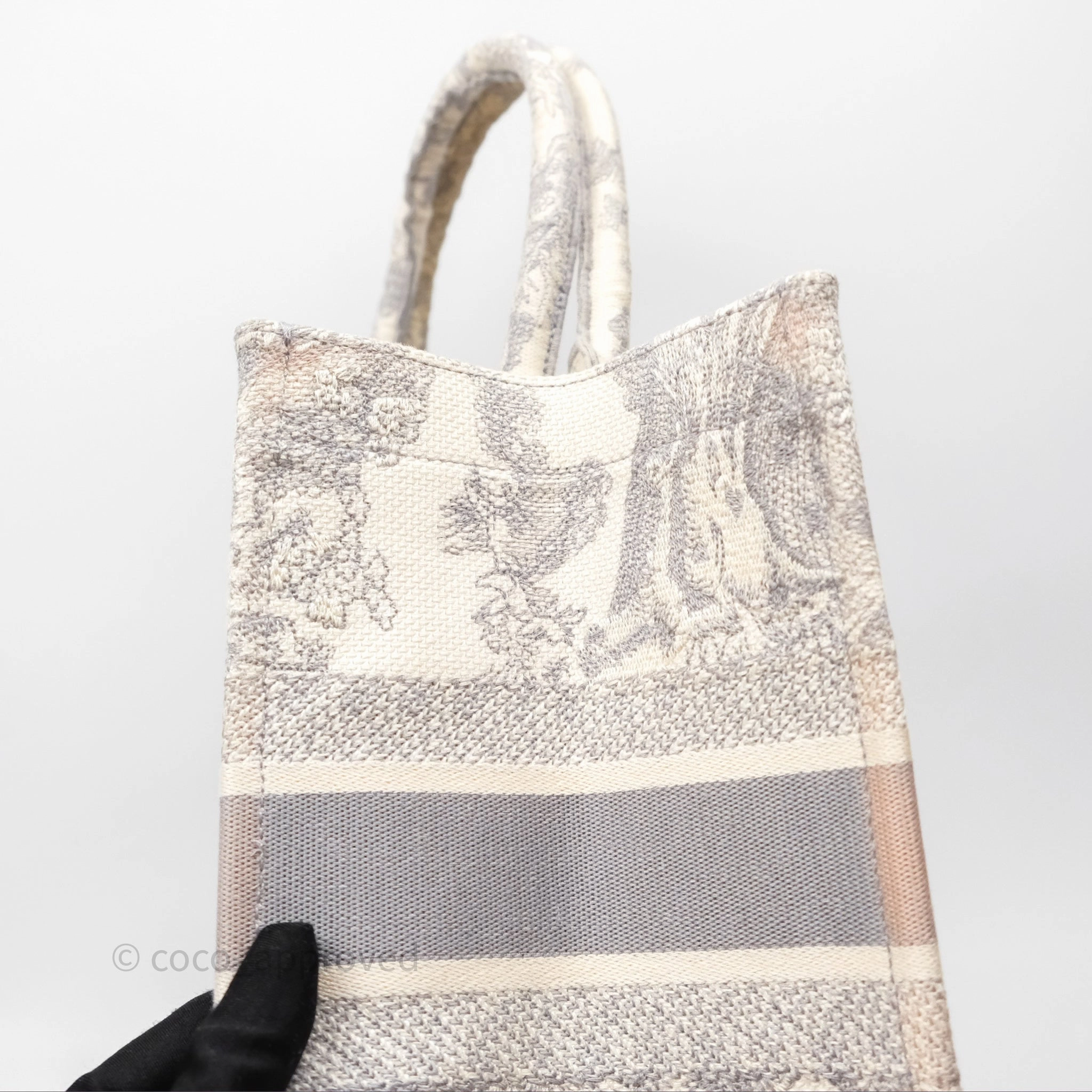 Christian Dior Medium (Old Small) Embroidered Toile De Jouy Light Grey Canvas Book Tote