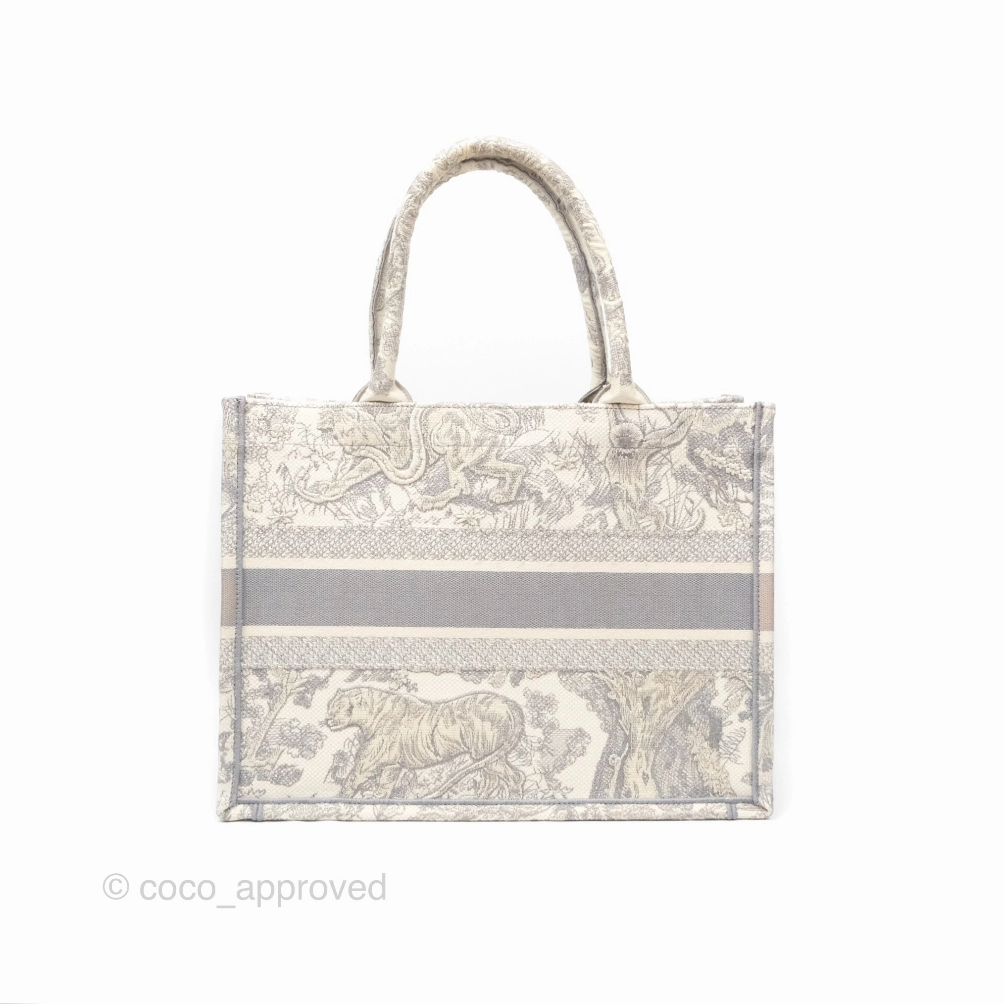 Christian Dior Medium (Old Small) Embroidered Toile De Jouy Light Grey Canvas Book Tote
