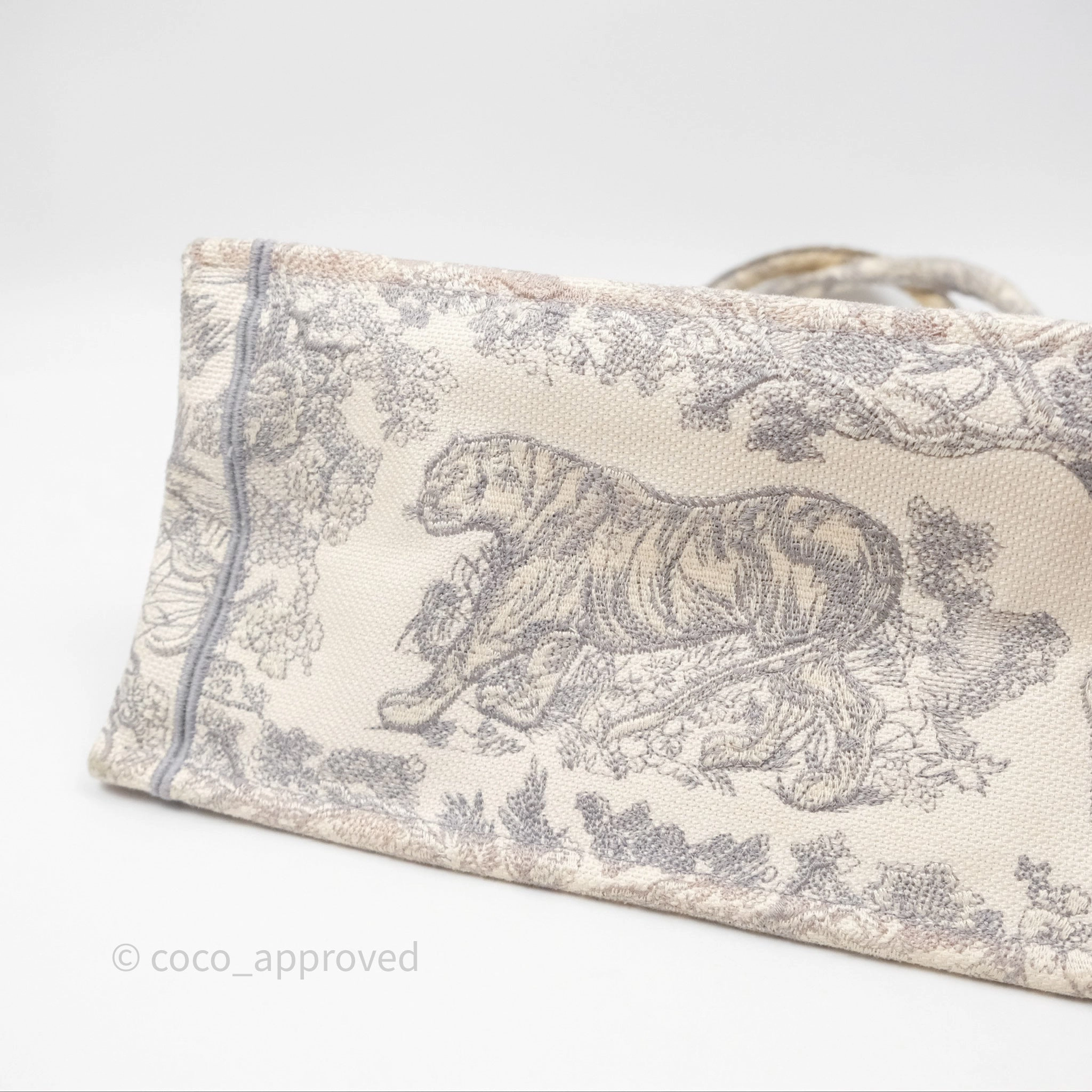 Christian Dior Medium (Old Small) Embroidered Toile De Jouy Light Grey Canvas Book Tote