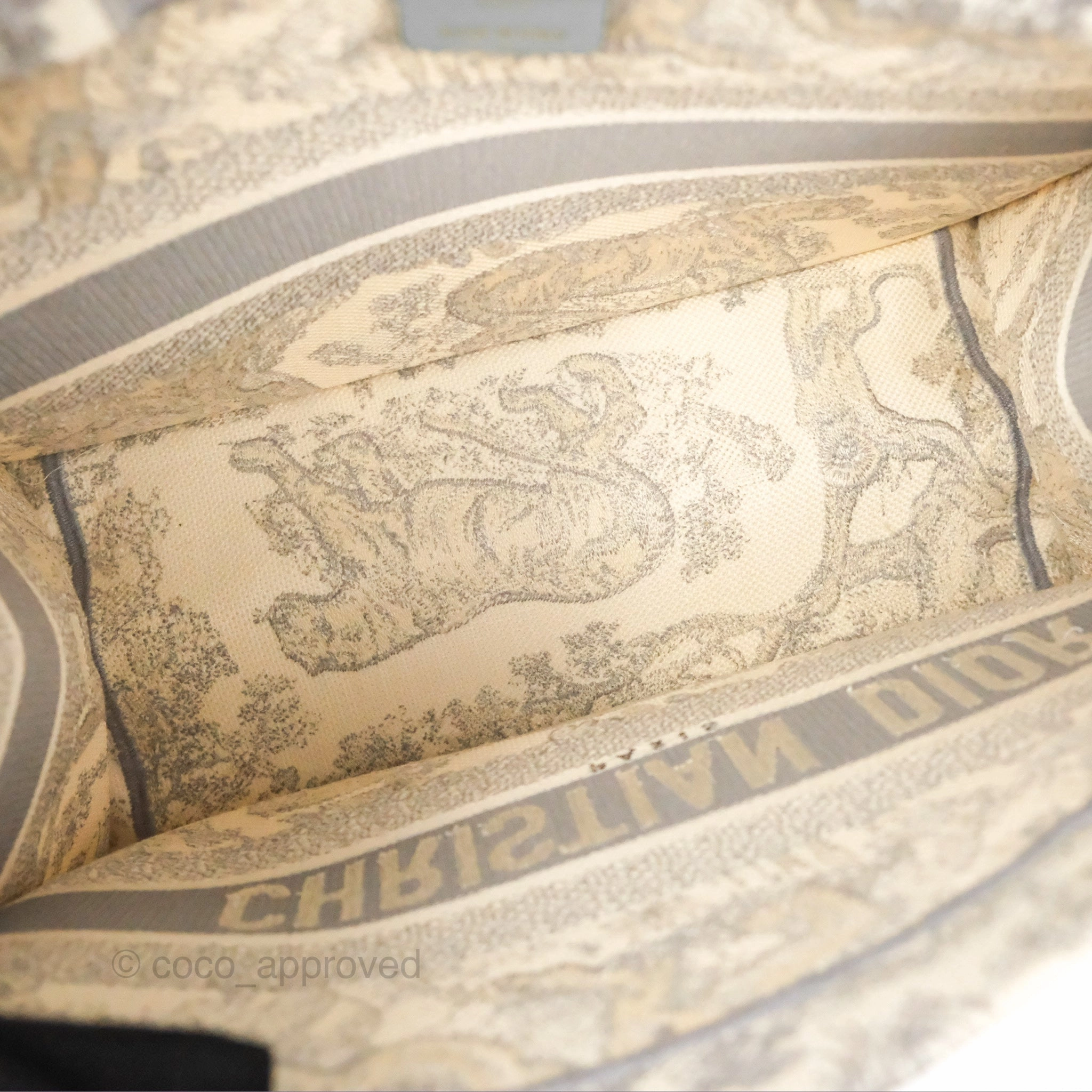 Christian Dior Medium (Old Small) Embroidered Toile De Jouy Light Grey Canvas Book Tote