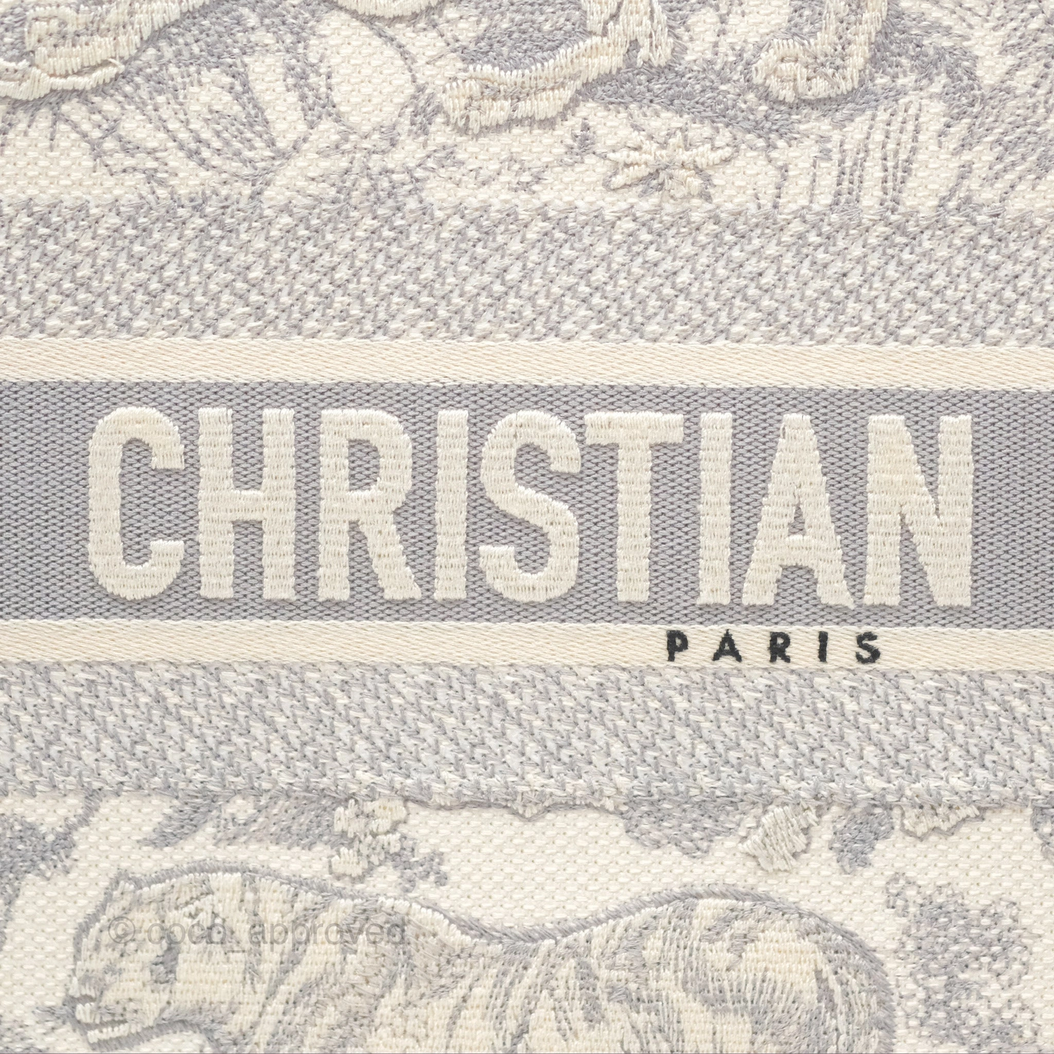 Christian Dior Medium (Old Small) Embroidered Toile De Jouy Light Grey Canvas Book Tote