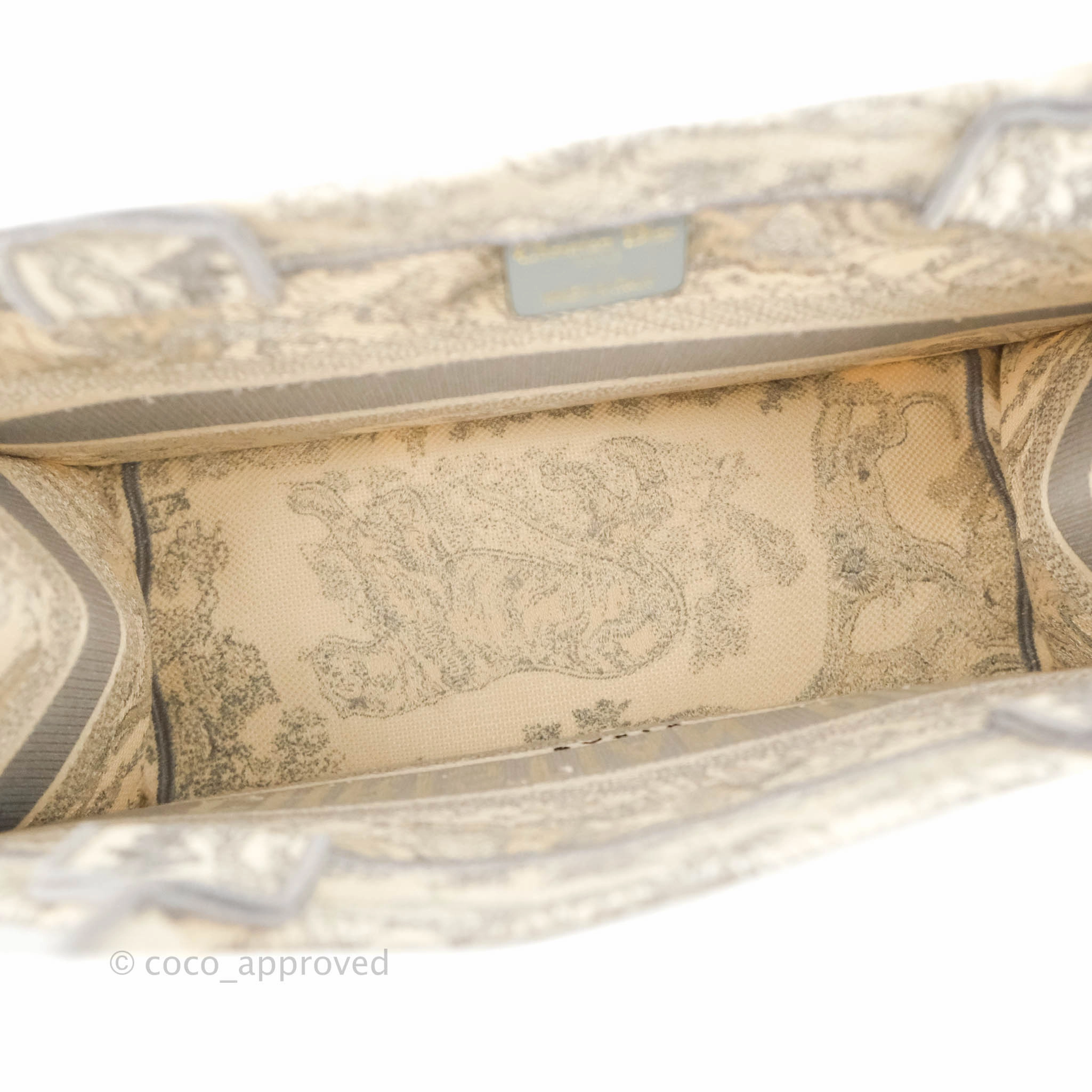 Christian Dior Medium (Old Small) Embroidered Toile De Jouy Light Grey Canvas Book Tote