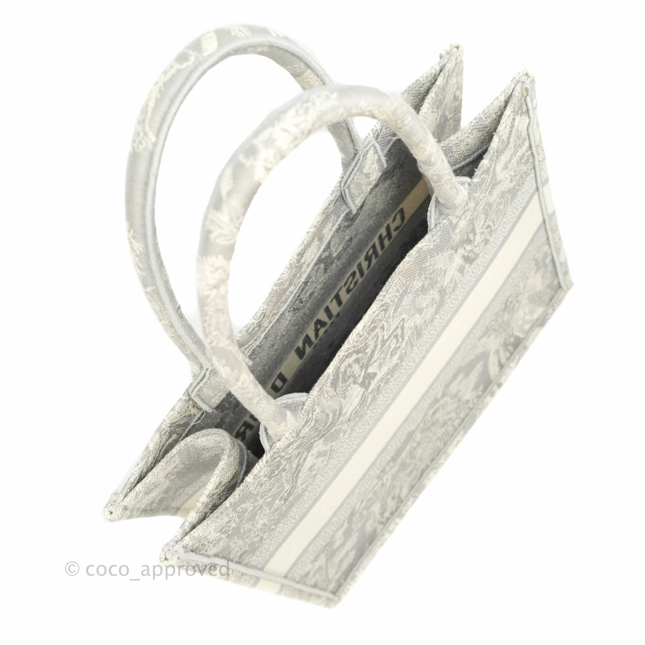 Christian Dior Medium (Old Small) Embroidered Toile De Jouy Light Grey Canvas Book Tote