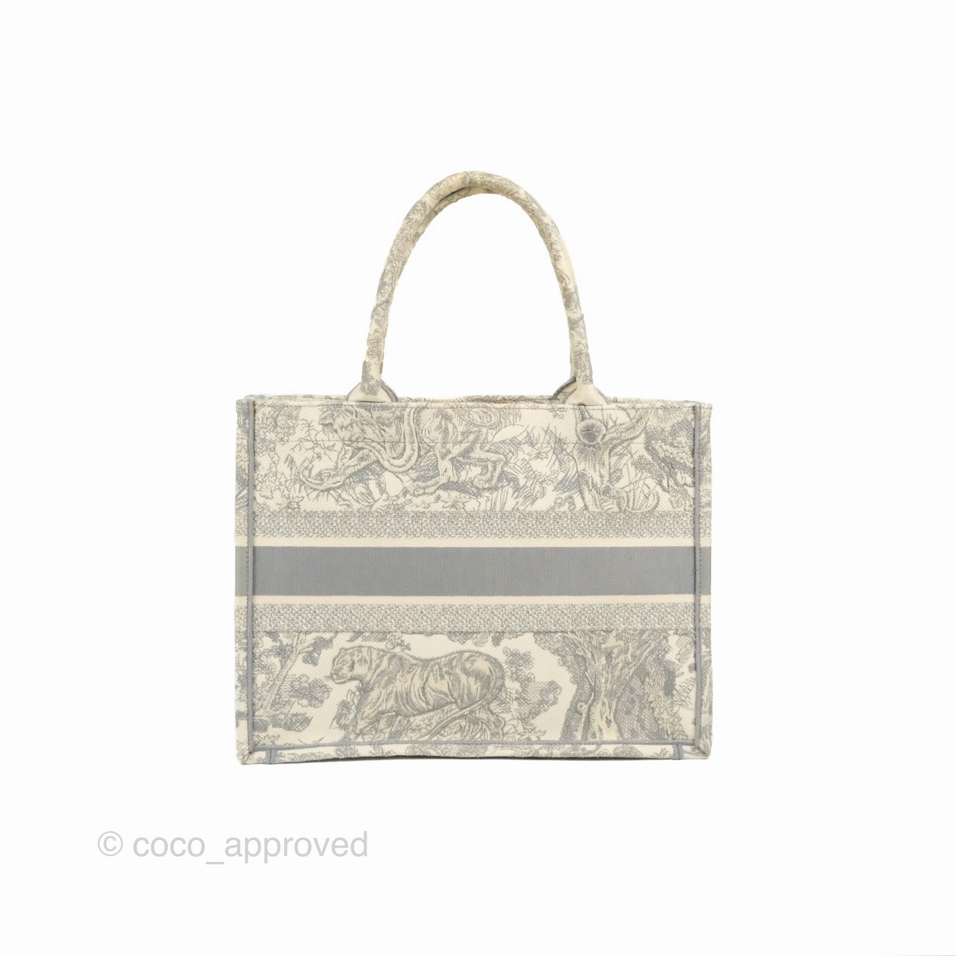 Christian Dior Medium (Old Small) Embroidered Toile De Jouy Light Grey Canvas Book Tote