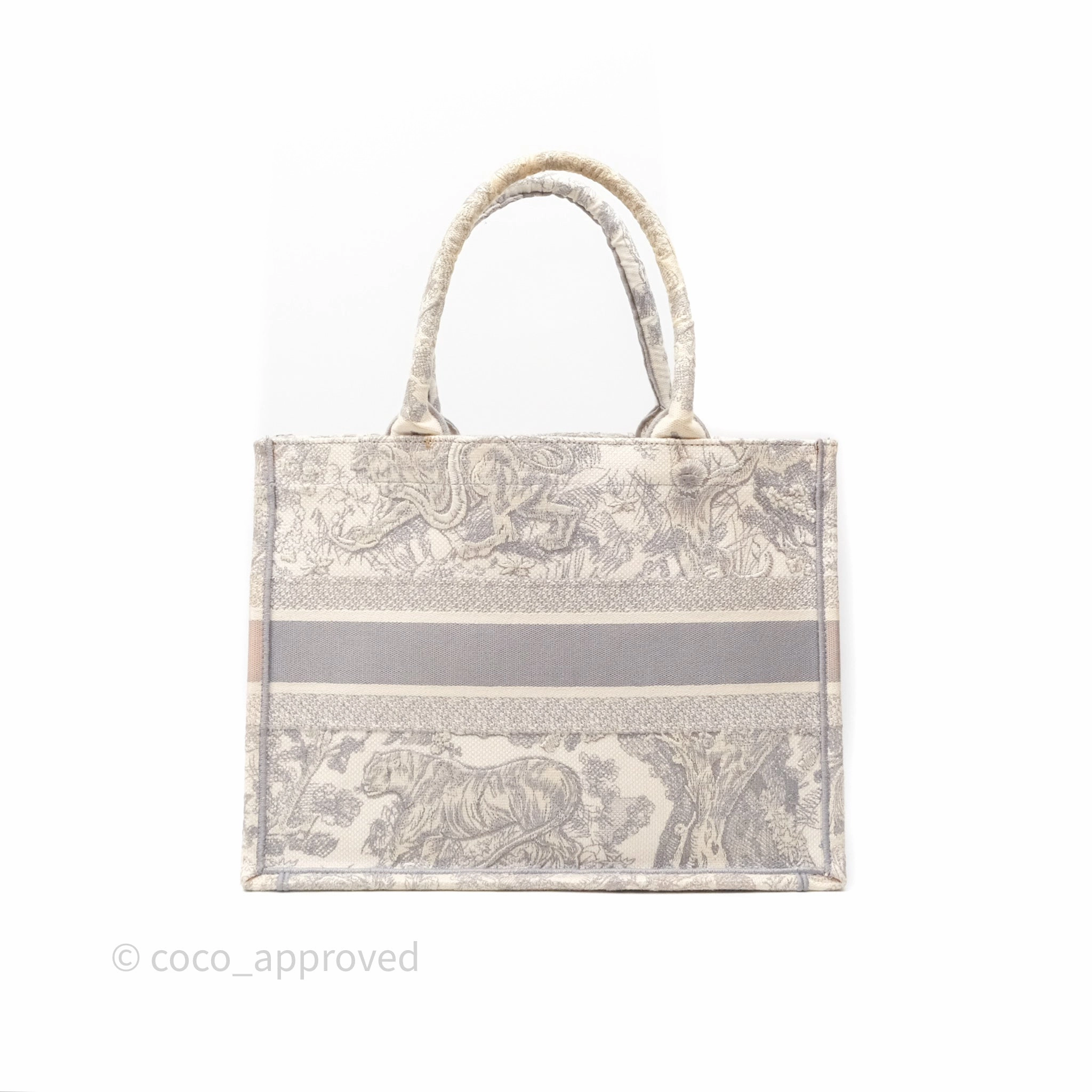 Christian Dior Medium (Old Small) Embroidered Toile De Jouy Light Grey Canvas Book Tote