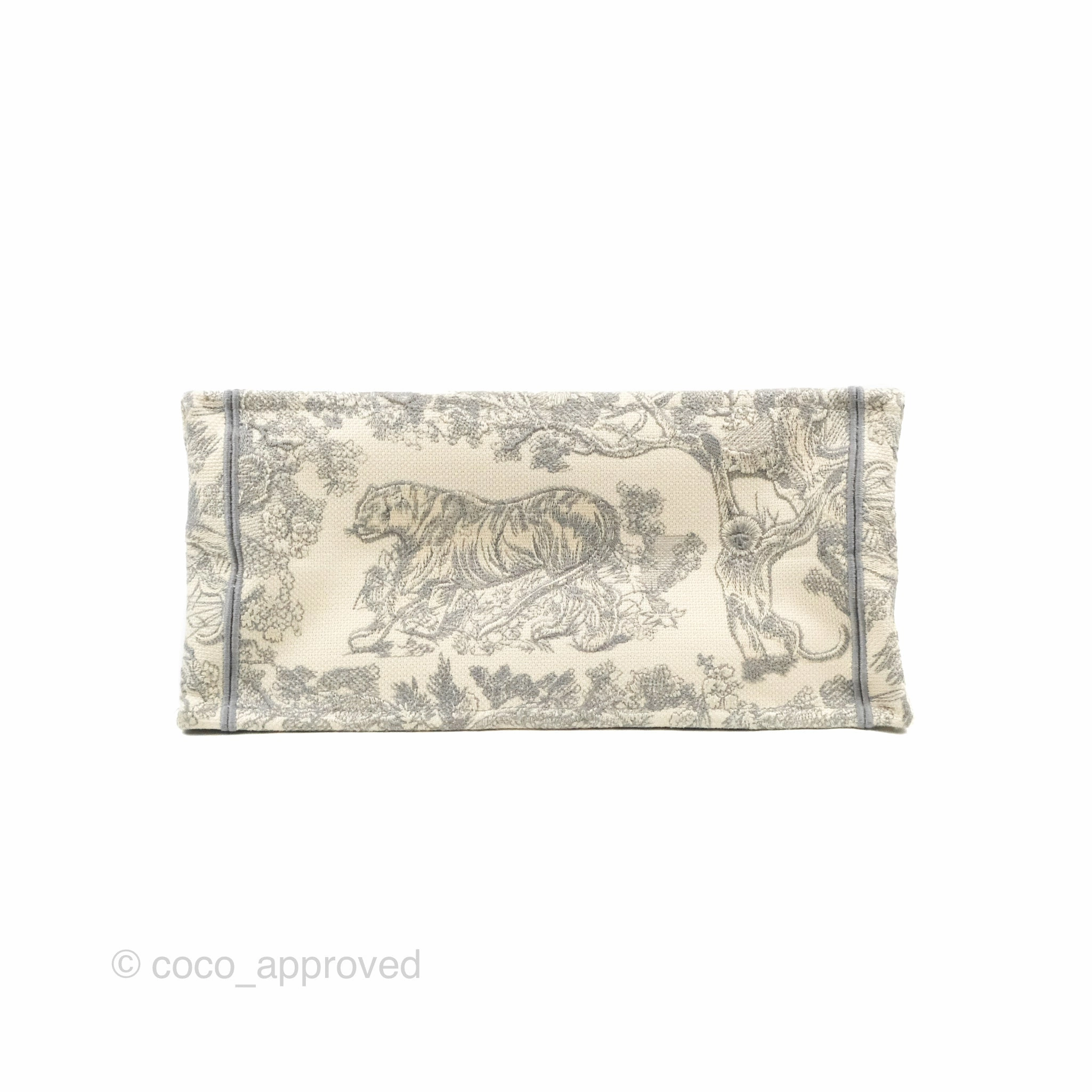 Christian Dior Medium (Old Small) Embroidered Toile De Jouy Light Grey Canvas Book Tote
