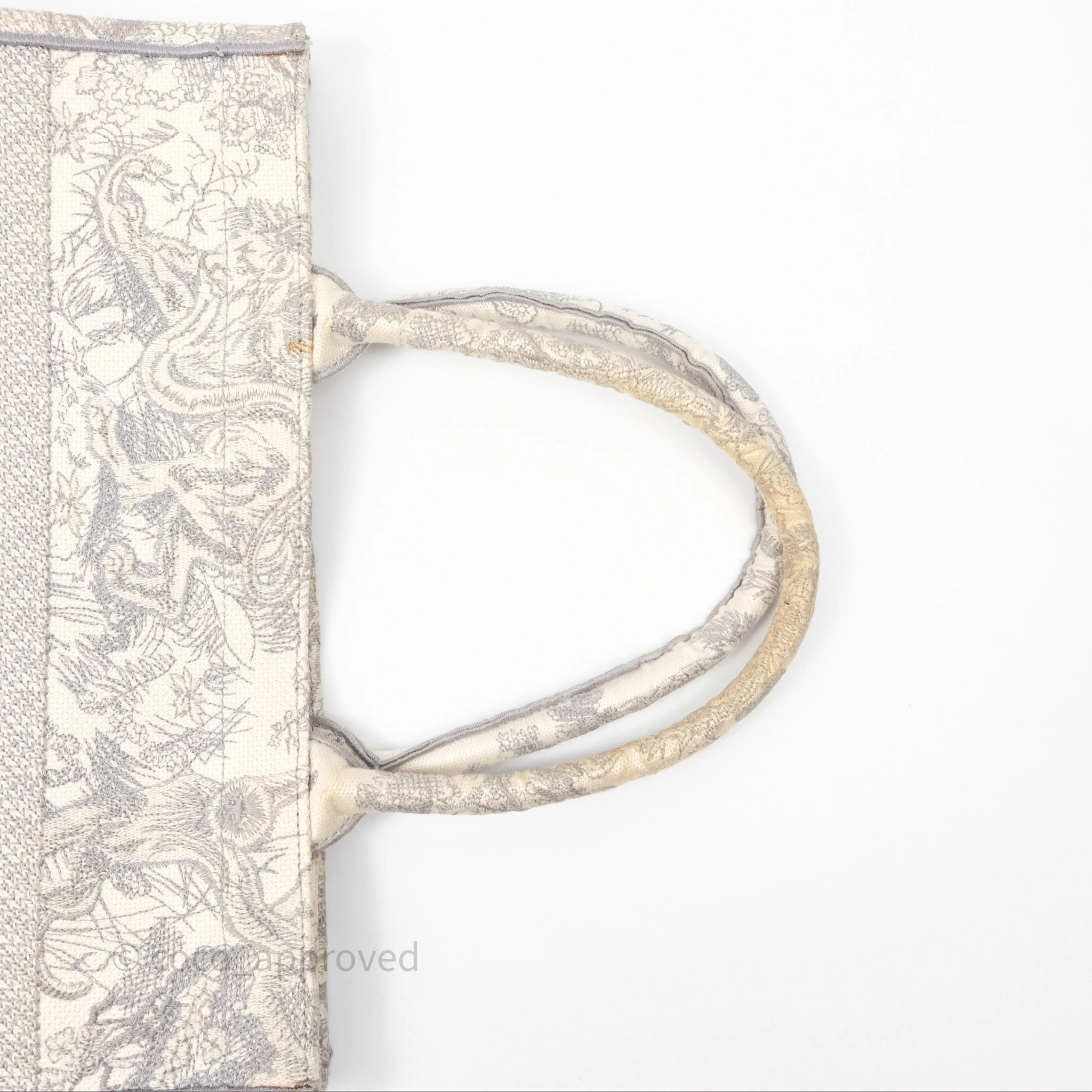Christian Dior Medium (Old Small) Embroidered Toile De Jouy Light Grey Canvas Book Tote