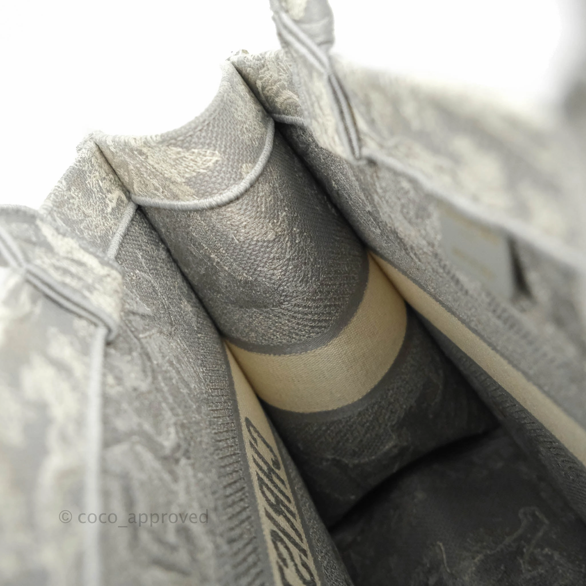 Christian Dior Medium (Old Small) Embroidered Toile De Jouy Light Grey Canvas Book Tote