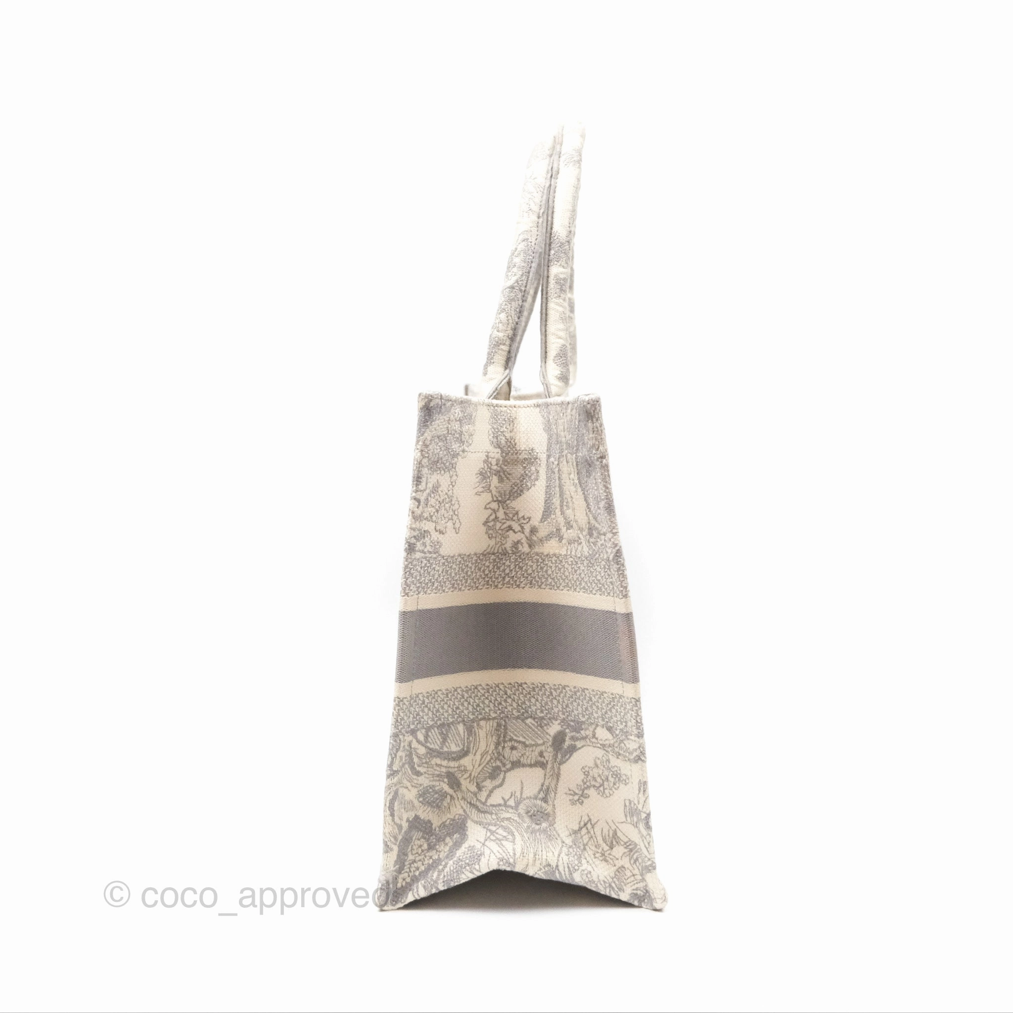 Christian Dior Medium (Old Small) Embroidered Toile De Jouy Light Grey Canvas Book Tote
