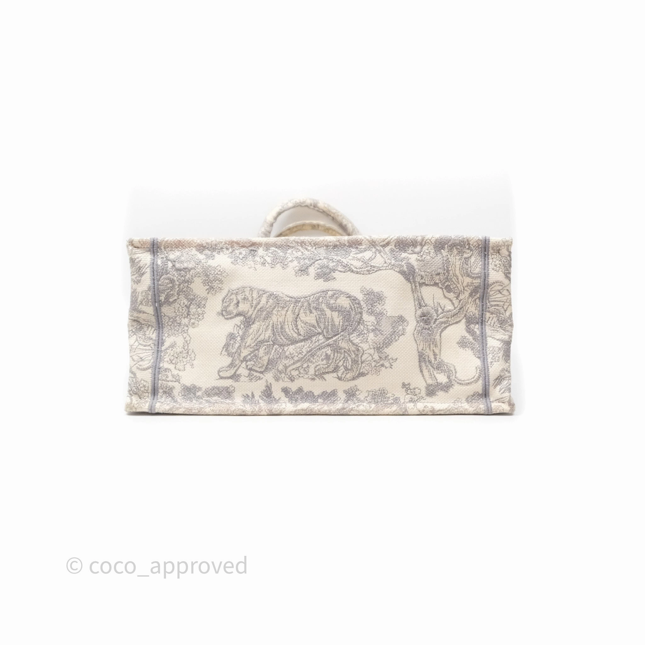 Christian Dior Medium (Old Small) Embroidered Toile De Jouy Light Grey Canvas Book Tote