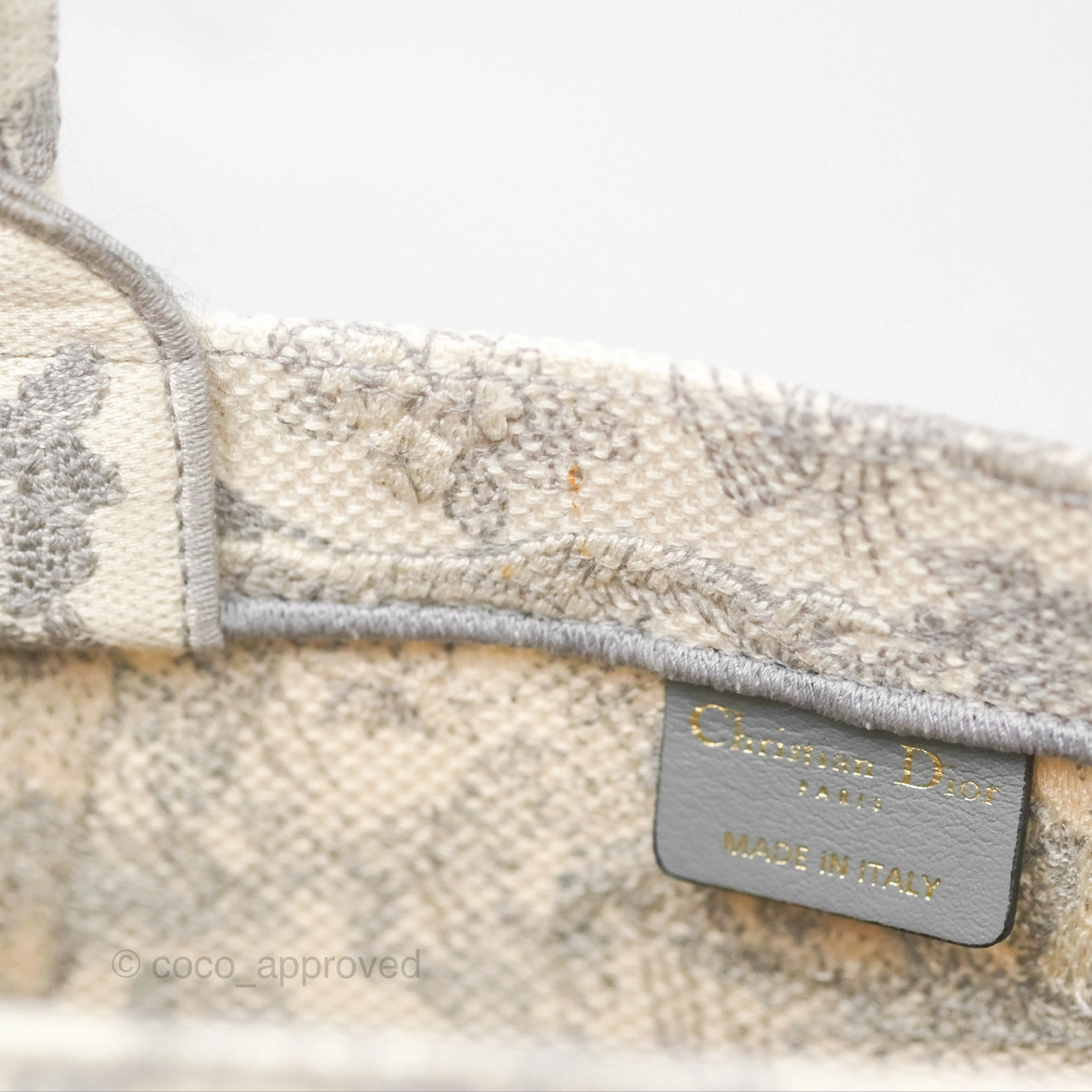 Christian Dior Medium (Old Small) Embroidered Toile De Jouy Light Grey Canvas Book Tote