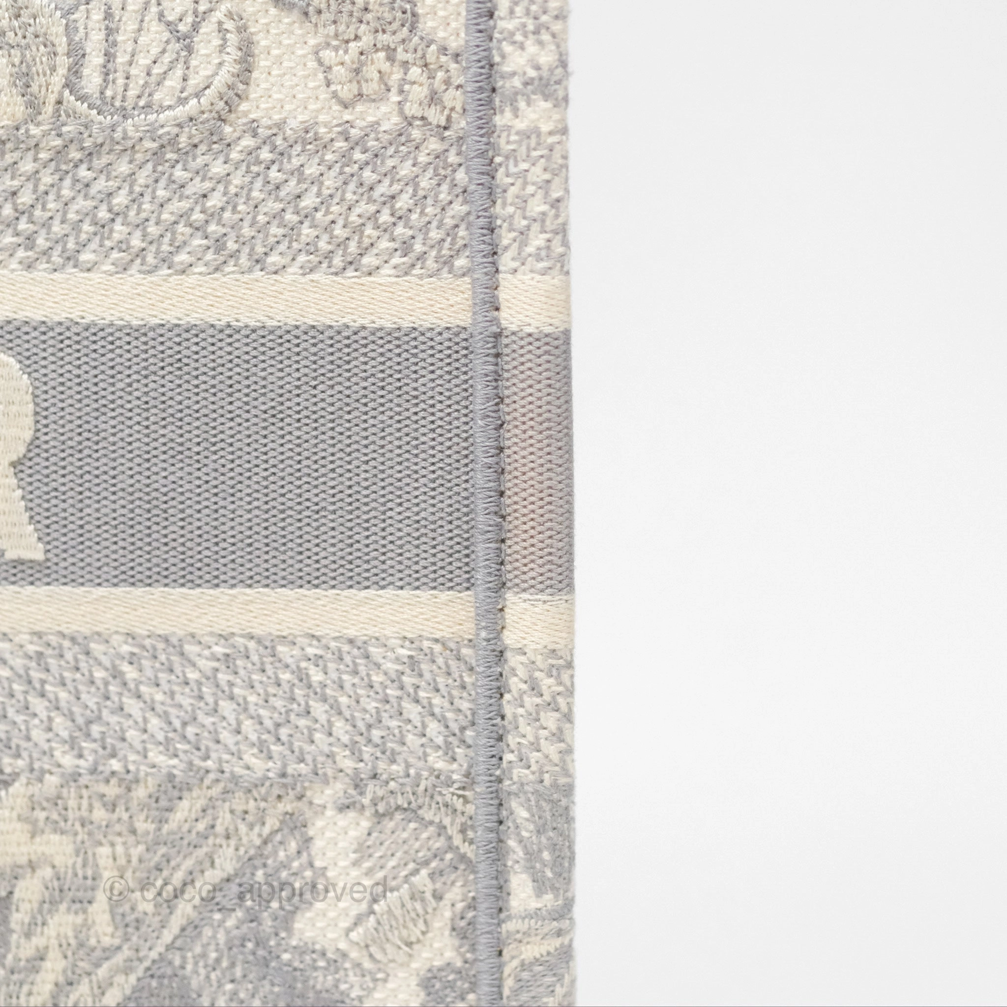 Christian Dior Medium (Old Small) Embroidered Toile De Jouy Light Grey Canvas Book Tote