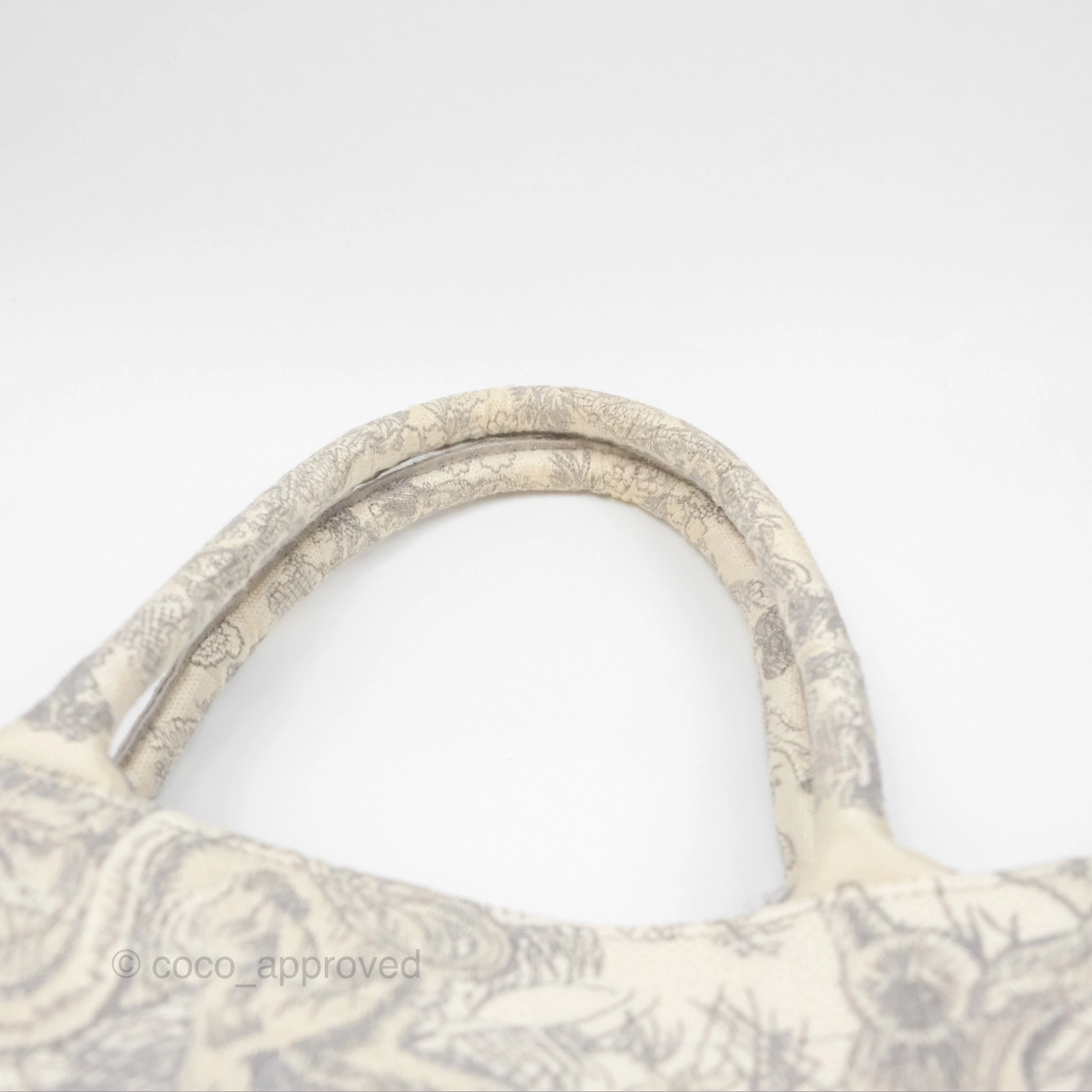 Christian Dior Medium (Old Small) Embroidered Toile De Jouy Light Grey Canvas Book Tote