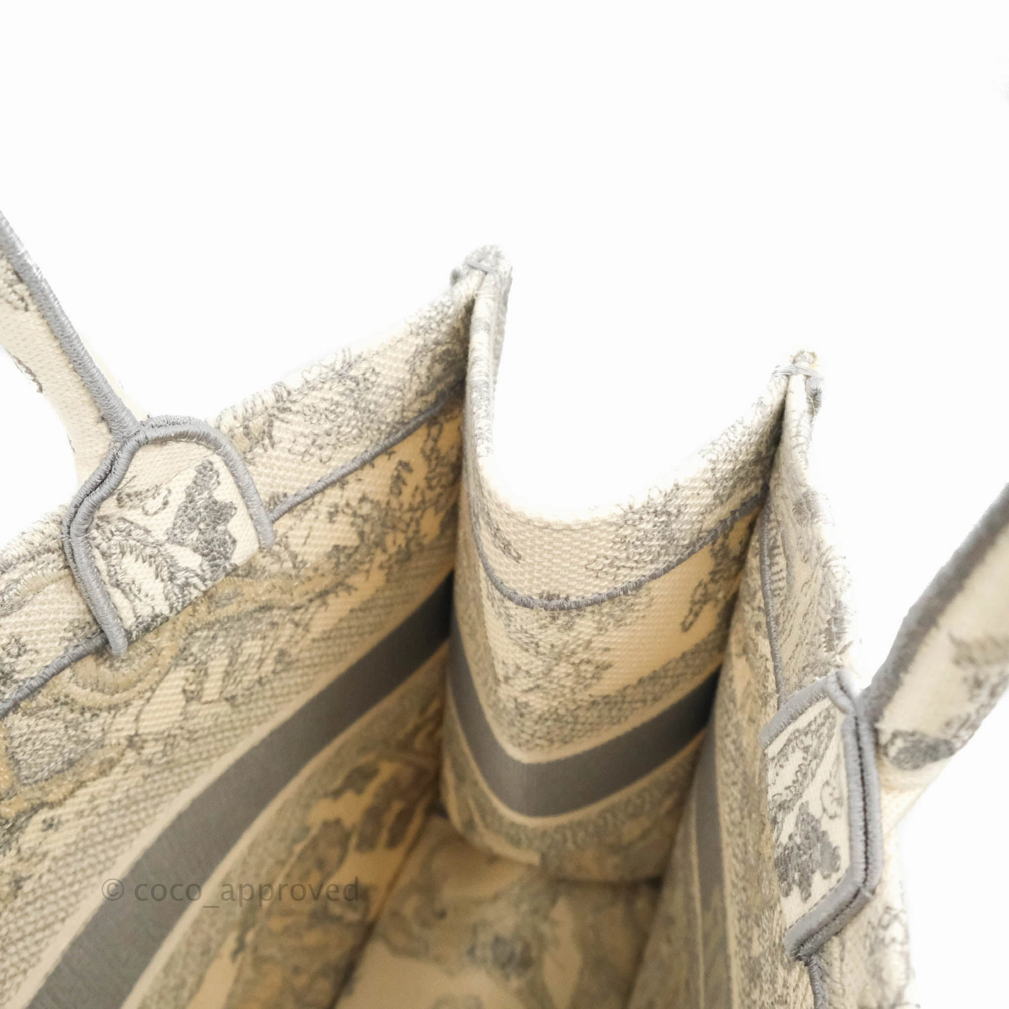 Christian Dior Medium (Old Small) Embroidered Toile De Jouy Light Grey Canvas Book Tote