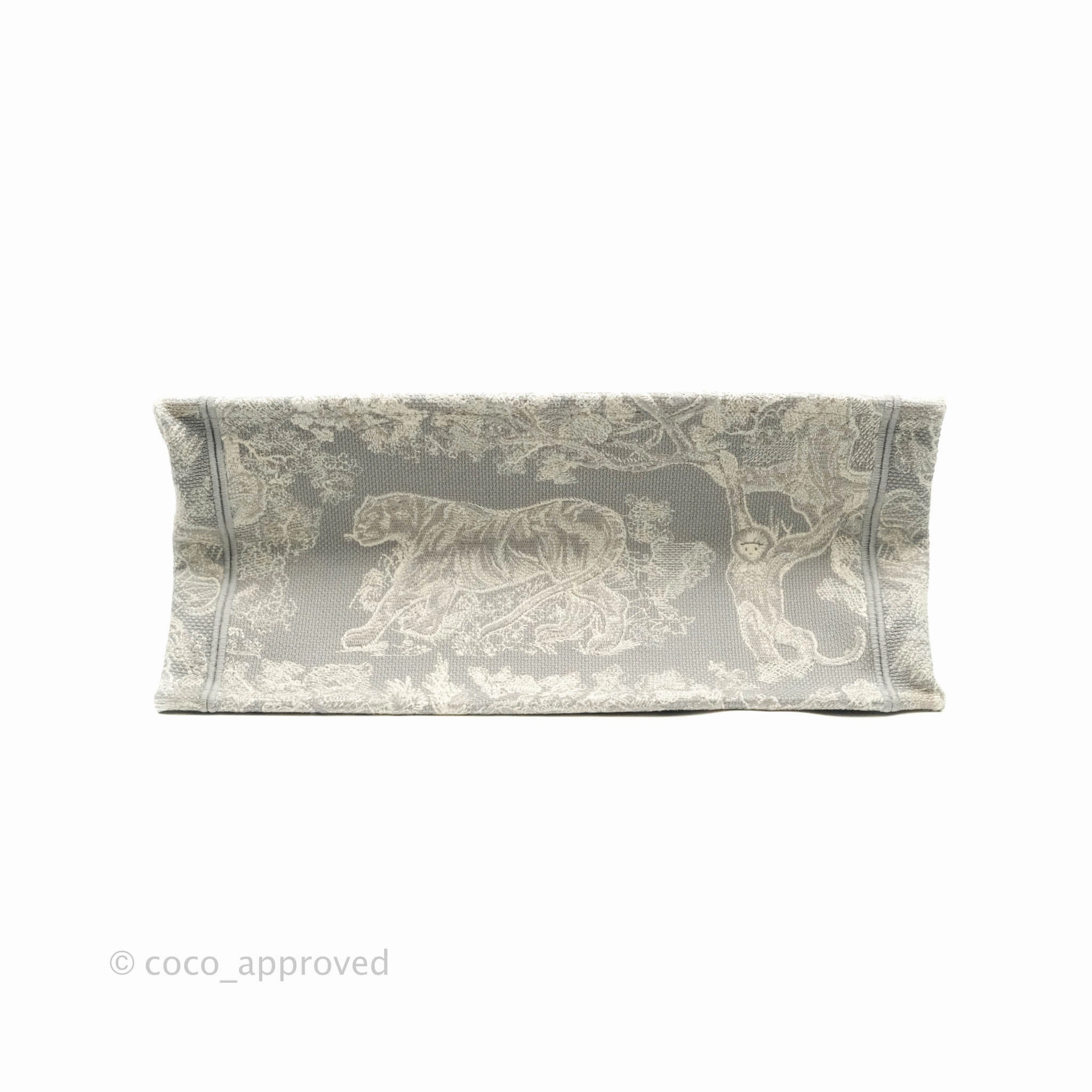 Christian Dior Medium (Old Small) Embroidered Toile De Jouy Light Grey Canvas Book Tote