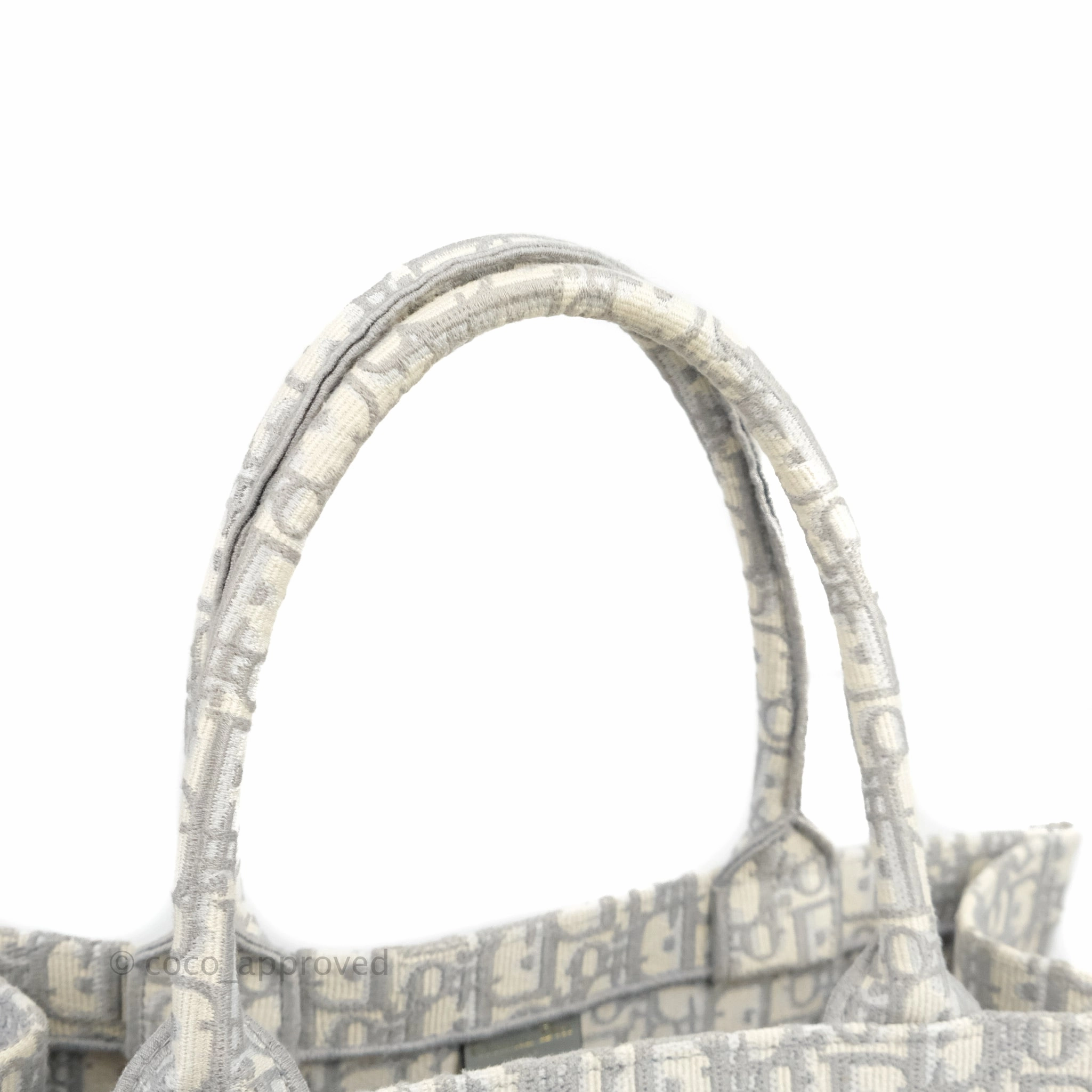 Christian Dior Medium (Old Small) Light Grey Oblique Embroidery Canvas Book Tote