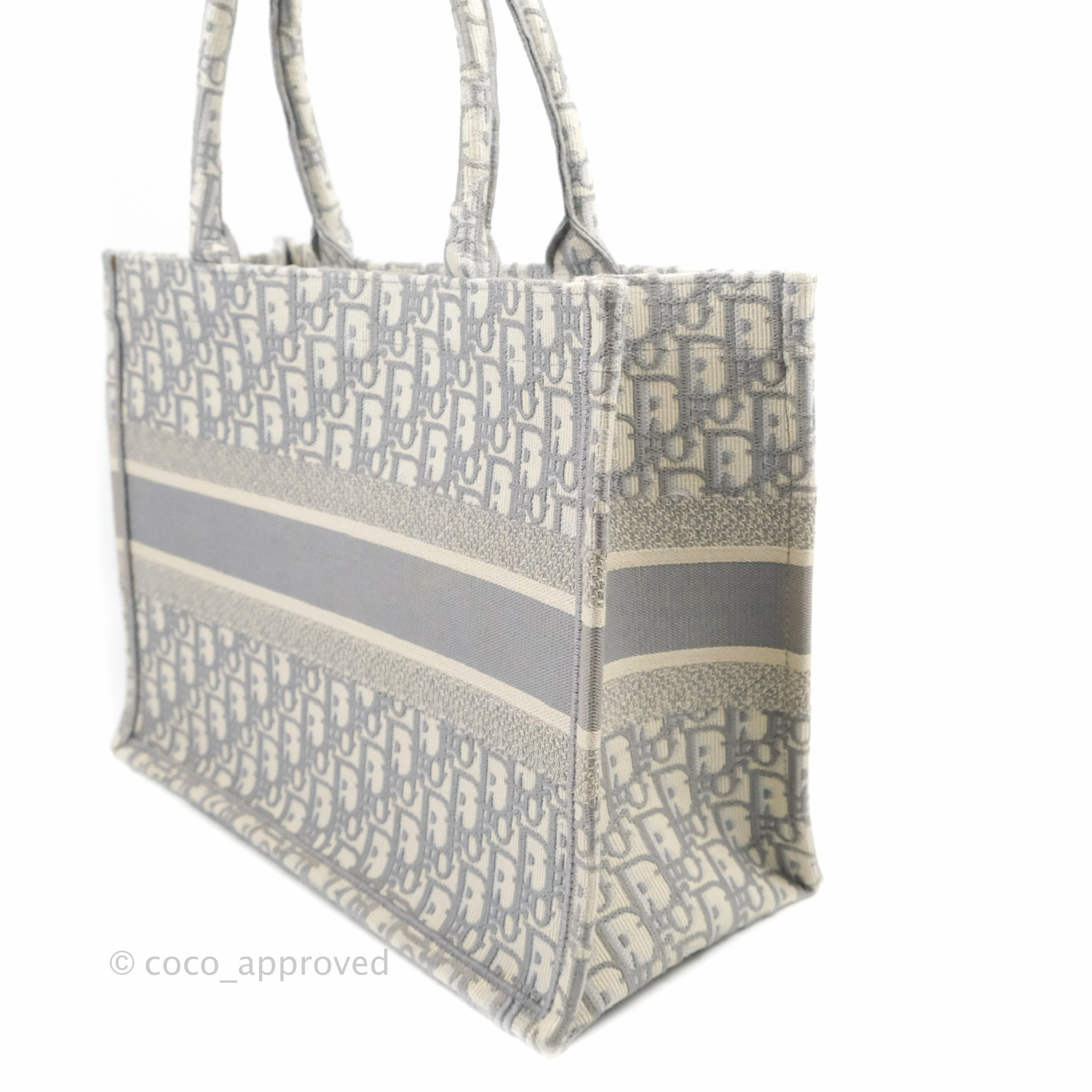 Christian Dior Medium (Old Small) Light Grey Oblique Embroidery Canvas Book Tote
