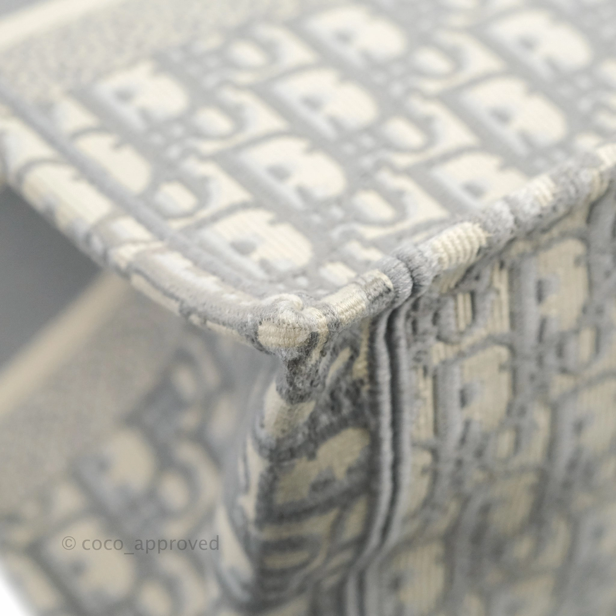 Christian Dior Medium (Old Small) Light Grey Oblique Embroidery Canvas Book Tote