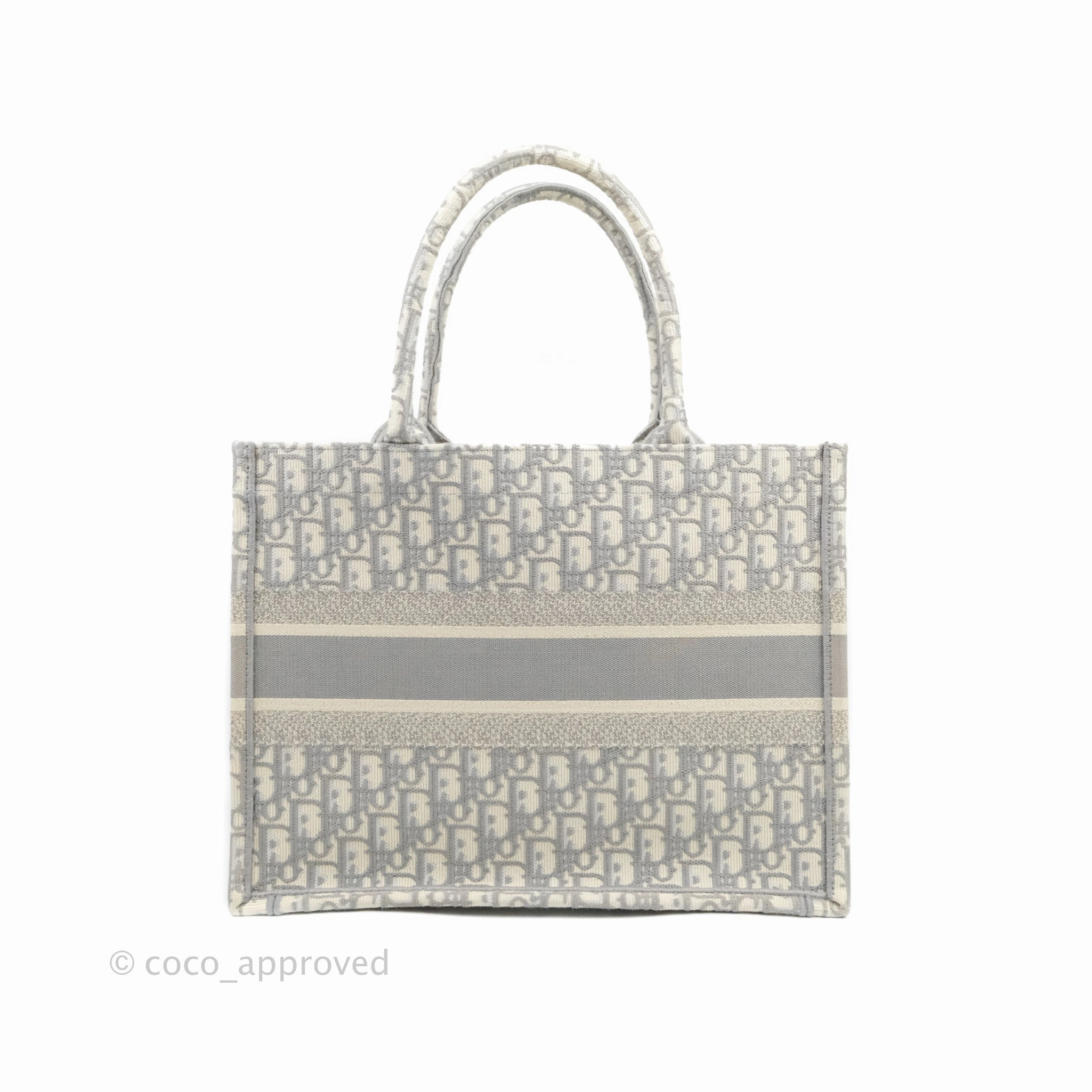 Christian Dior Medium (Old Small) Light Grey Oblique Embroidery Canvas Book Tote
