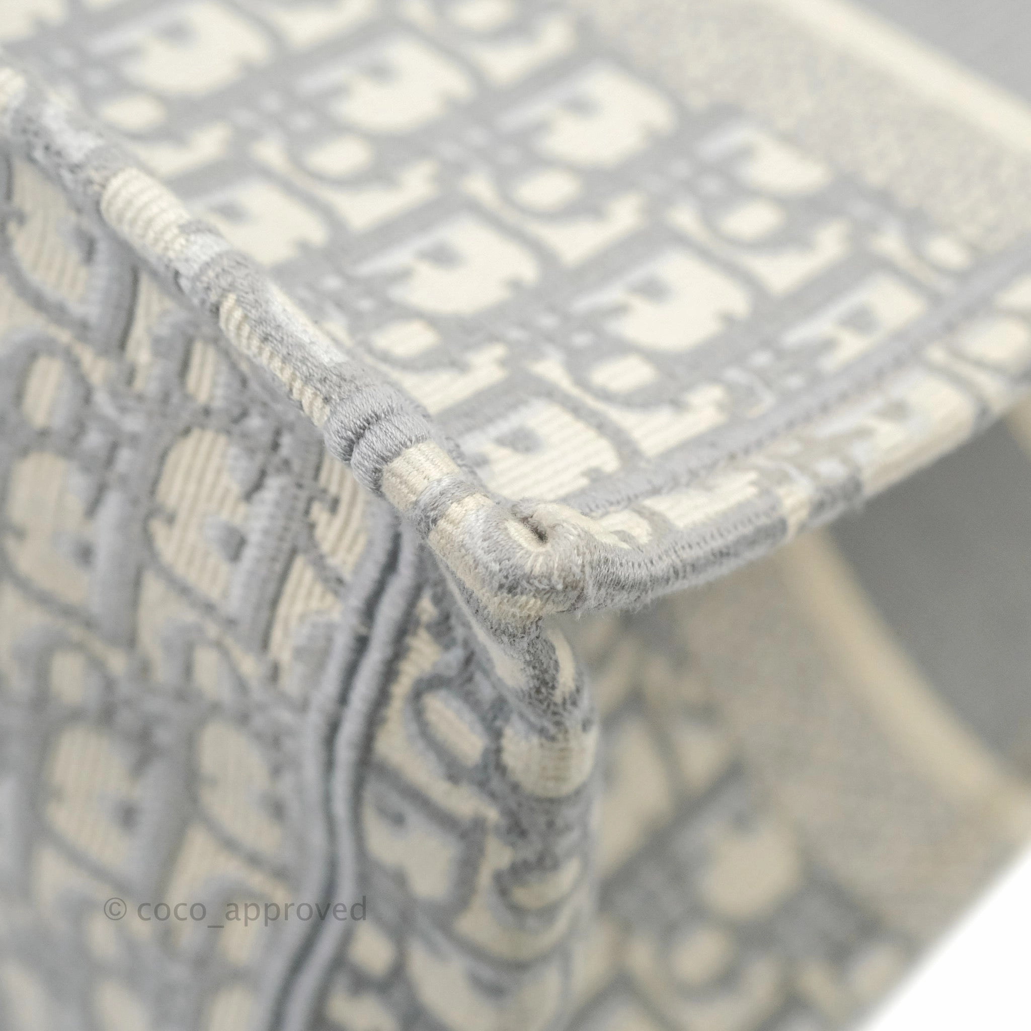 Christian Dior Medium (Old Small) Light Grey Oblique Embroidery Canvas Book Tote