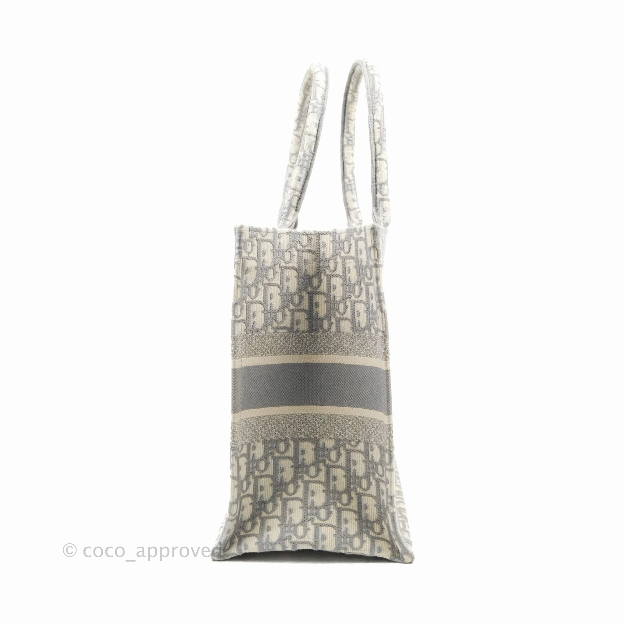 Christian Dior Medium (Old Small) Light Grey Oblique Embroidery Canvas Book Tote