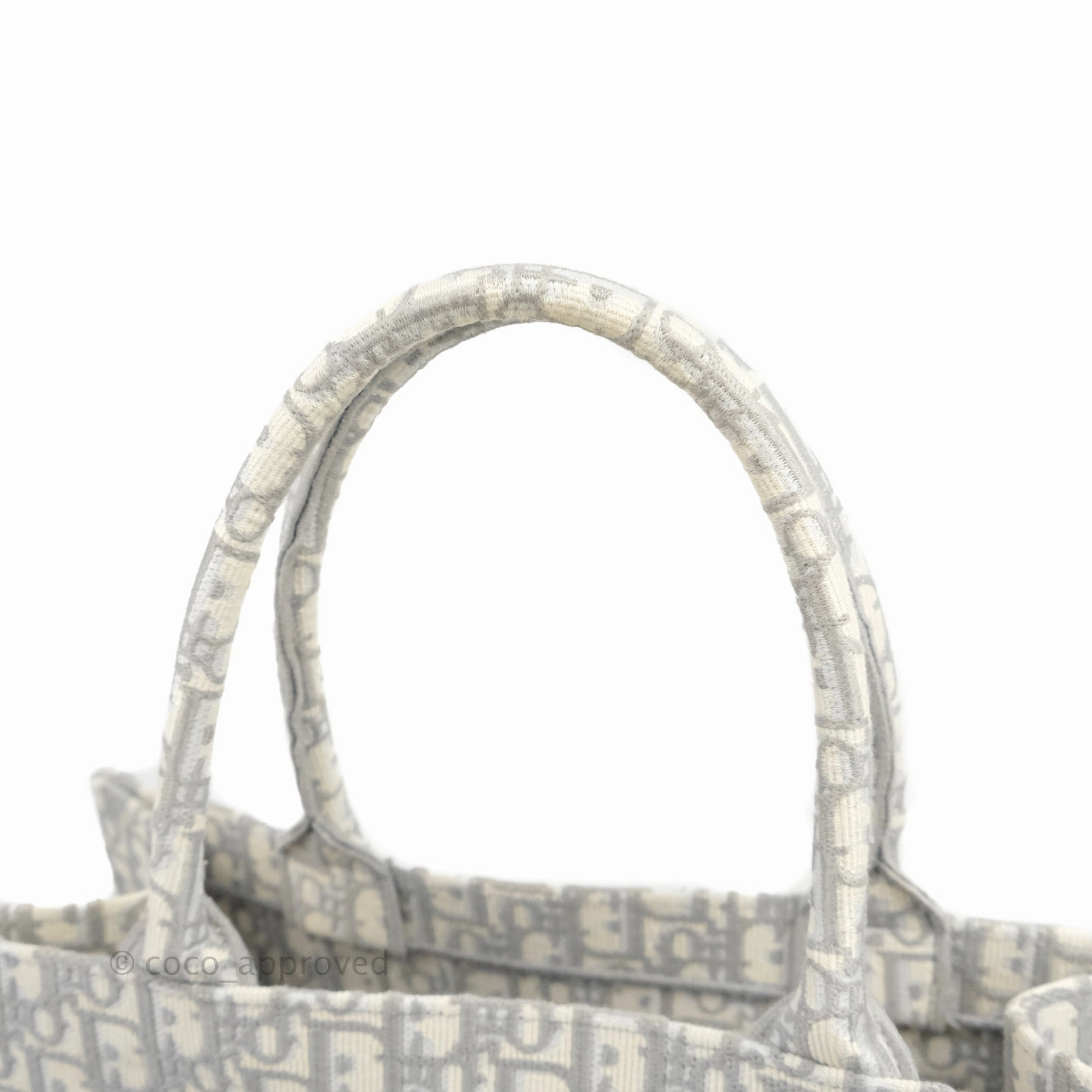 Christian Dior Medium (Old Small) Light Grey Oblique Embroidery Canvas Book Tote