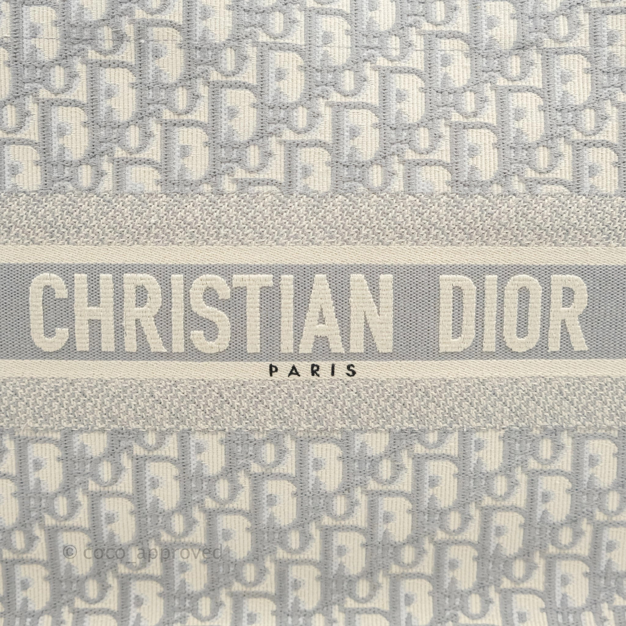 Christian Dior Medium (Old Small) Light Grey Oblique Embroidery Canvas Book Tote