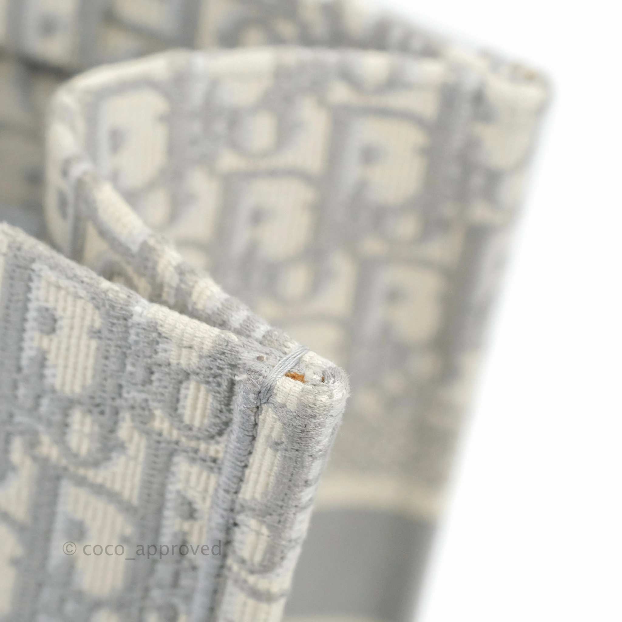 Christian Dior Medium (Old Small) Light Grey Oblique Embroidery Canvas Book Tote