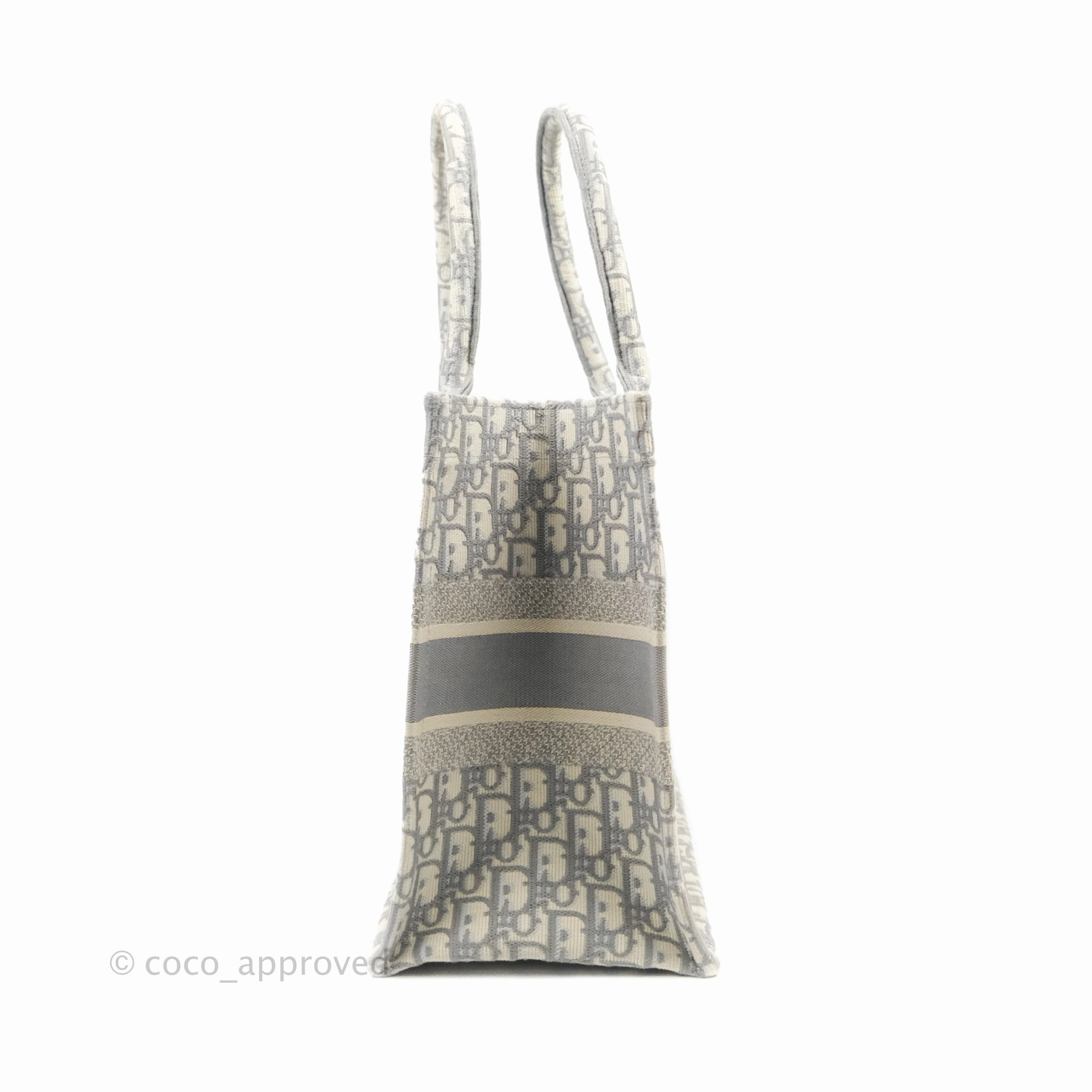 Christian Dior Medium (Old Small) Light Grey Oblique Embroidery Canvas Book Tote